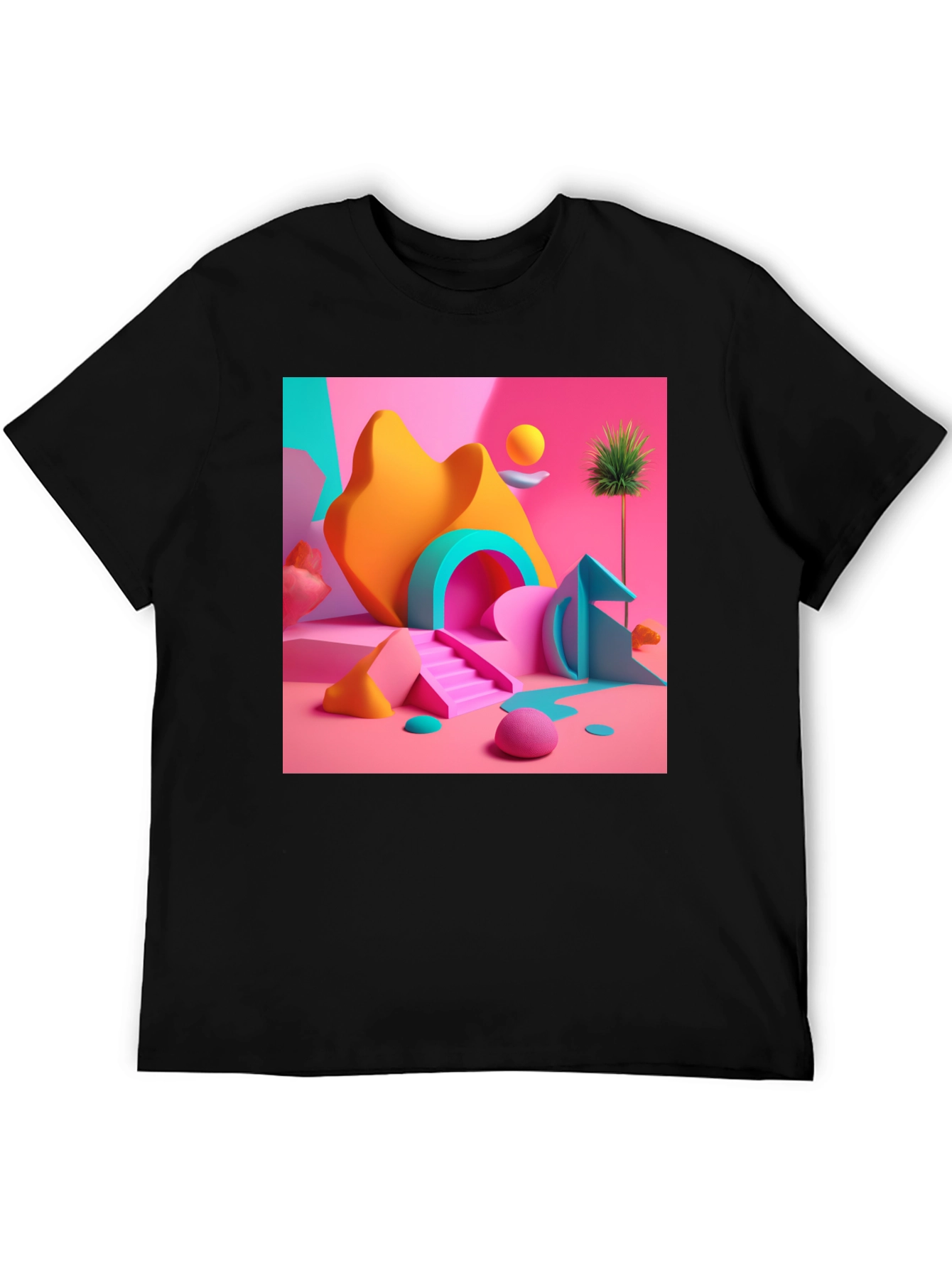 Black Abstract Geometric Art Black T-Shirt view 5