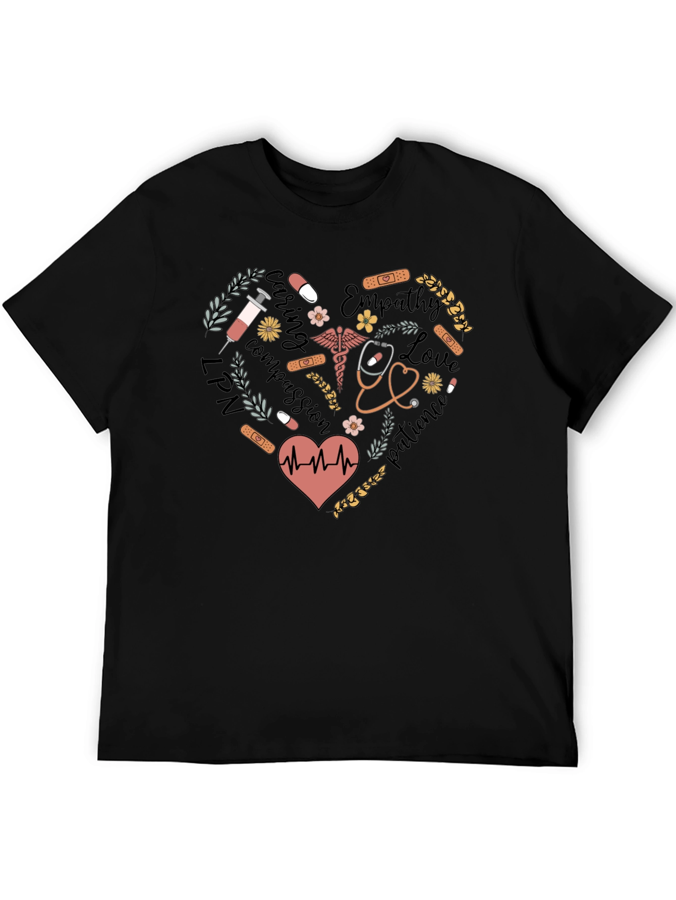 Black Nurse Heart Graphic T-Shirt view 5