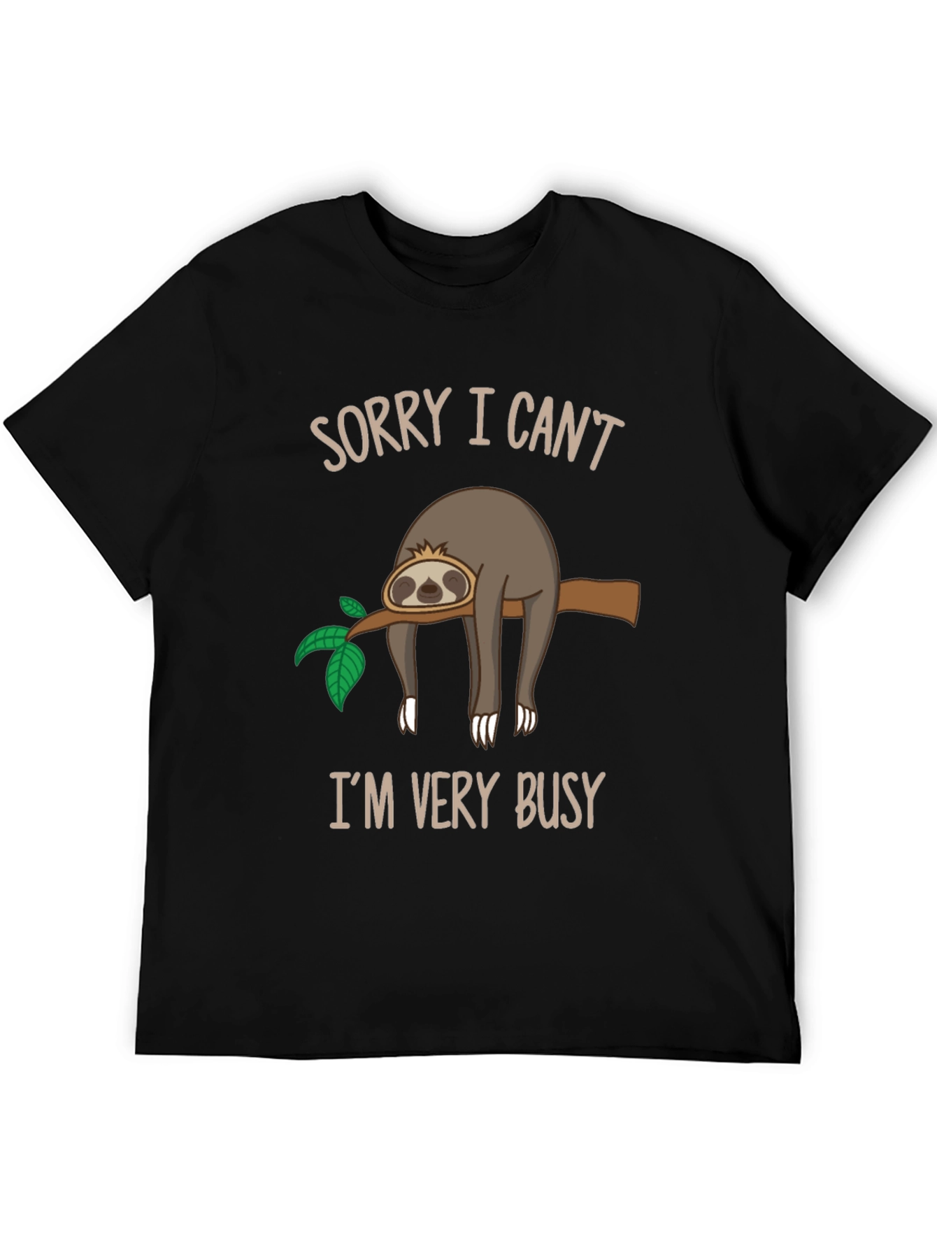 Black Funny Sloth Graphic T-Shirt - Sorry I Can't, I'm Very Busy view 5