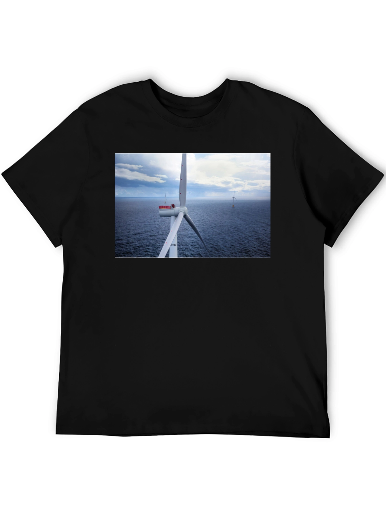 Black Wind Turbine Ocean Graphic T-Shirt view 5