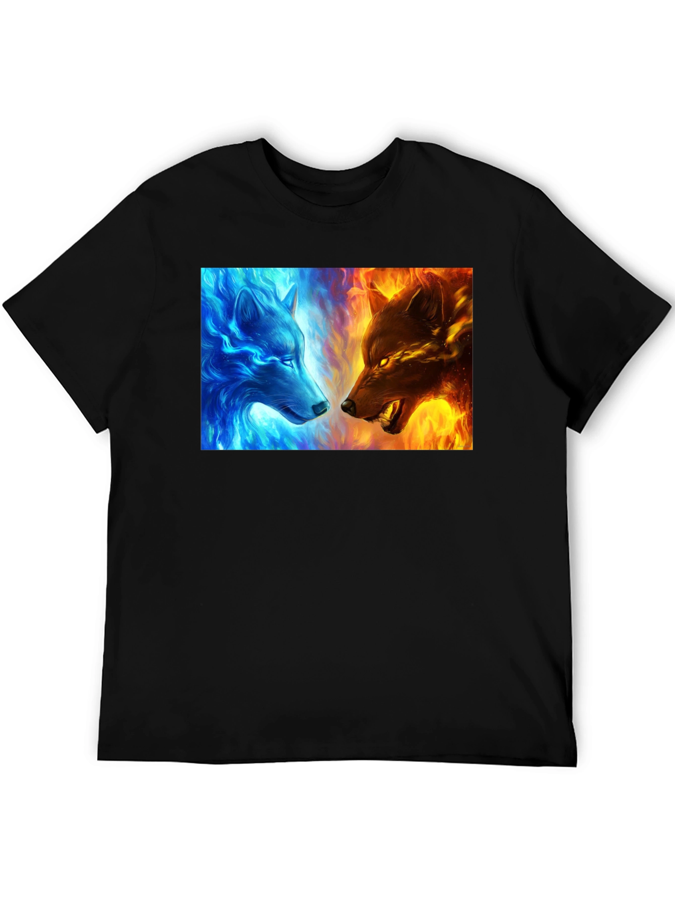 Black Fire and Ice Wolf Graphic Tee - Cool Men's T-Shirt view 5