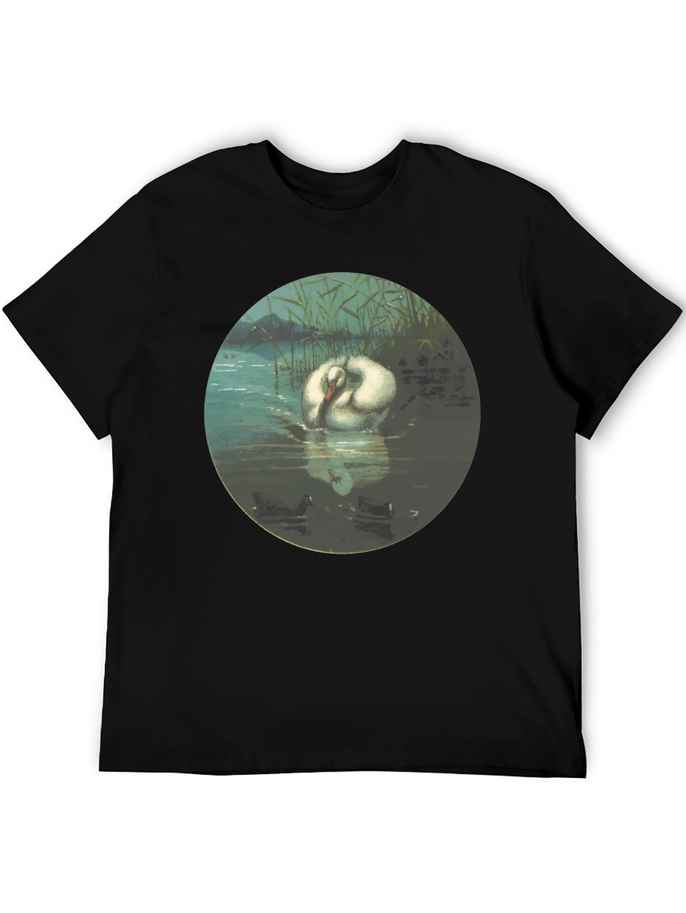 Black Swan Art T-Shirt - Elegant Aquatic Bird Design view 5