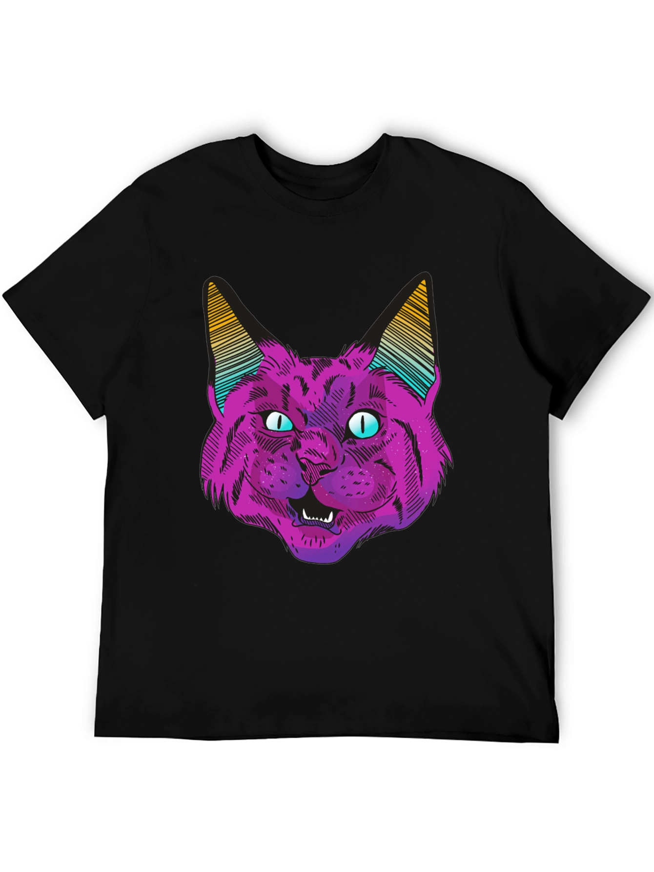 Black Psychedelic Cat Graphic T-Shirt view 5