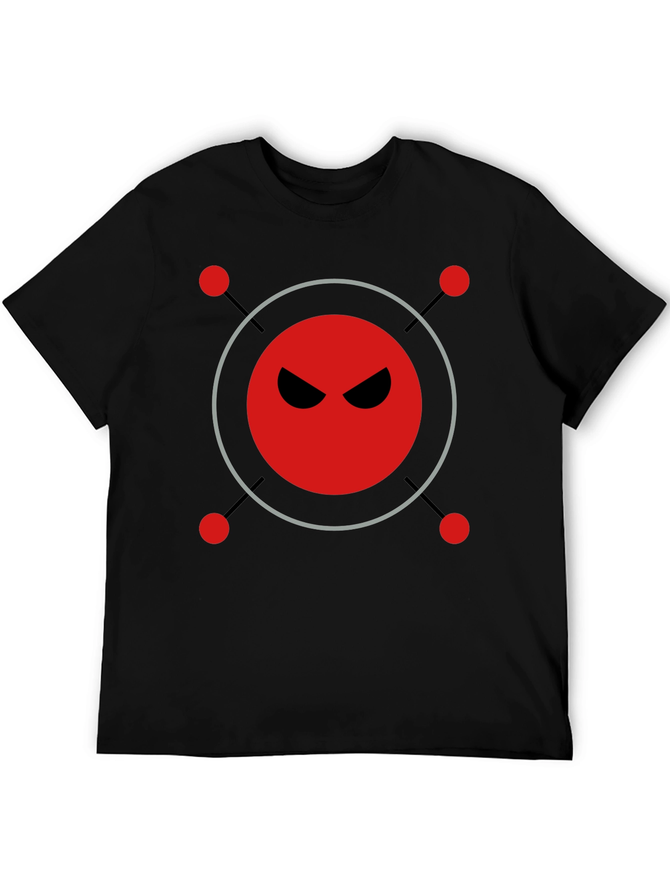 Black Men's Black T-Shirt with Evil Robot Design view 5