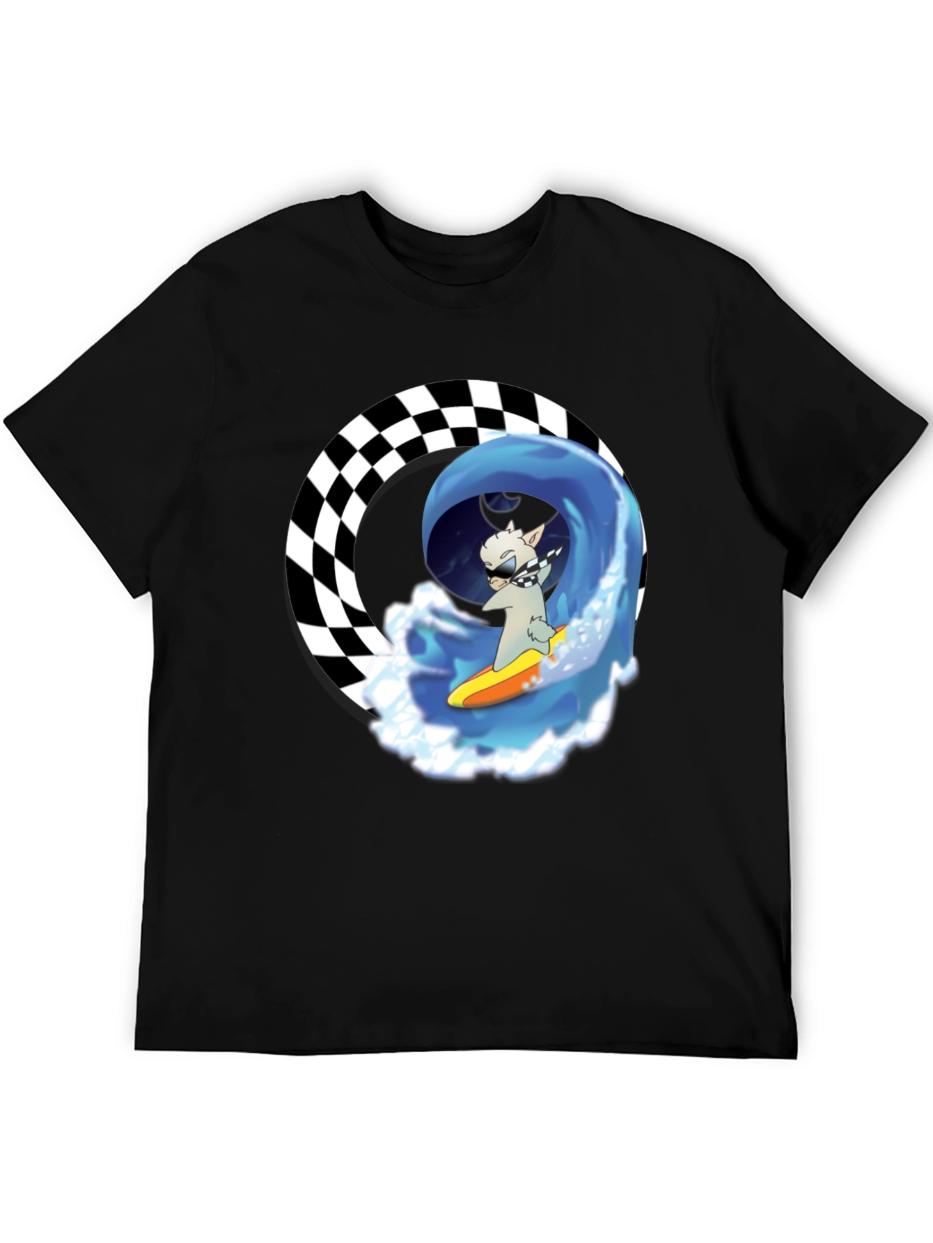 Black Surfing Llama Graphic Tee - Cool Black T-Shirt view 5