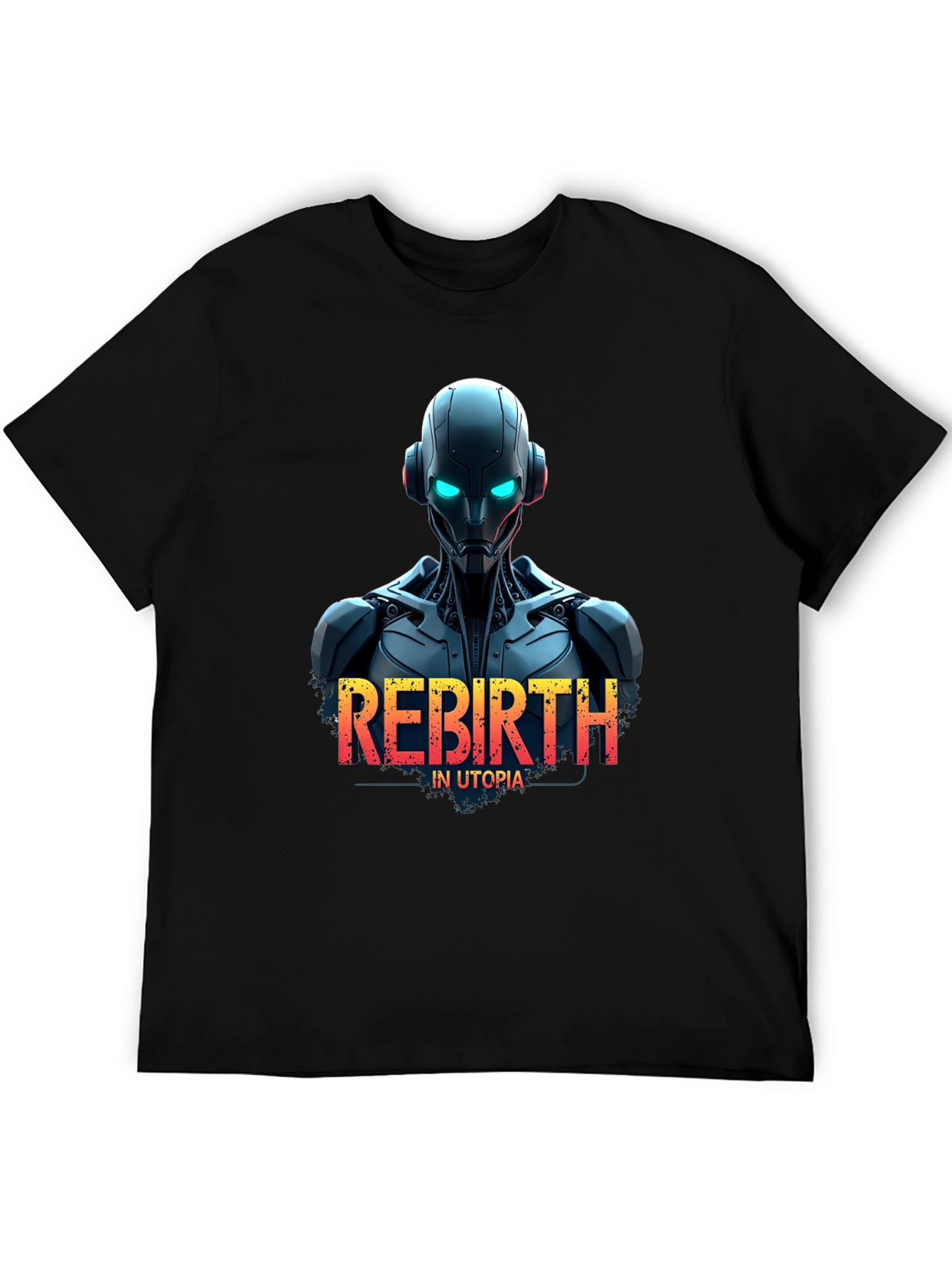 Black Rebirth in Utopia Robot T-Shirt - Sci-Fi Style view 5