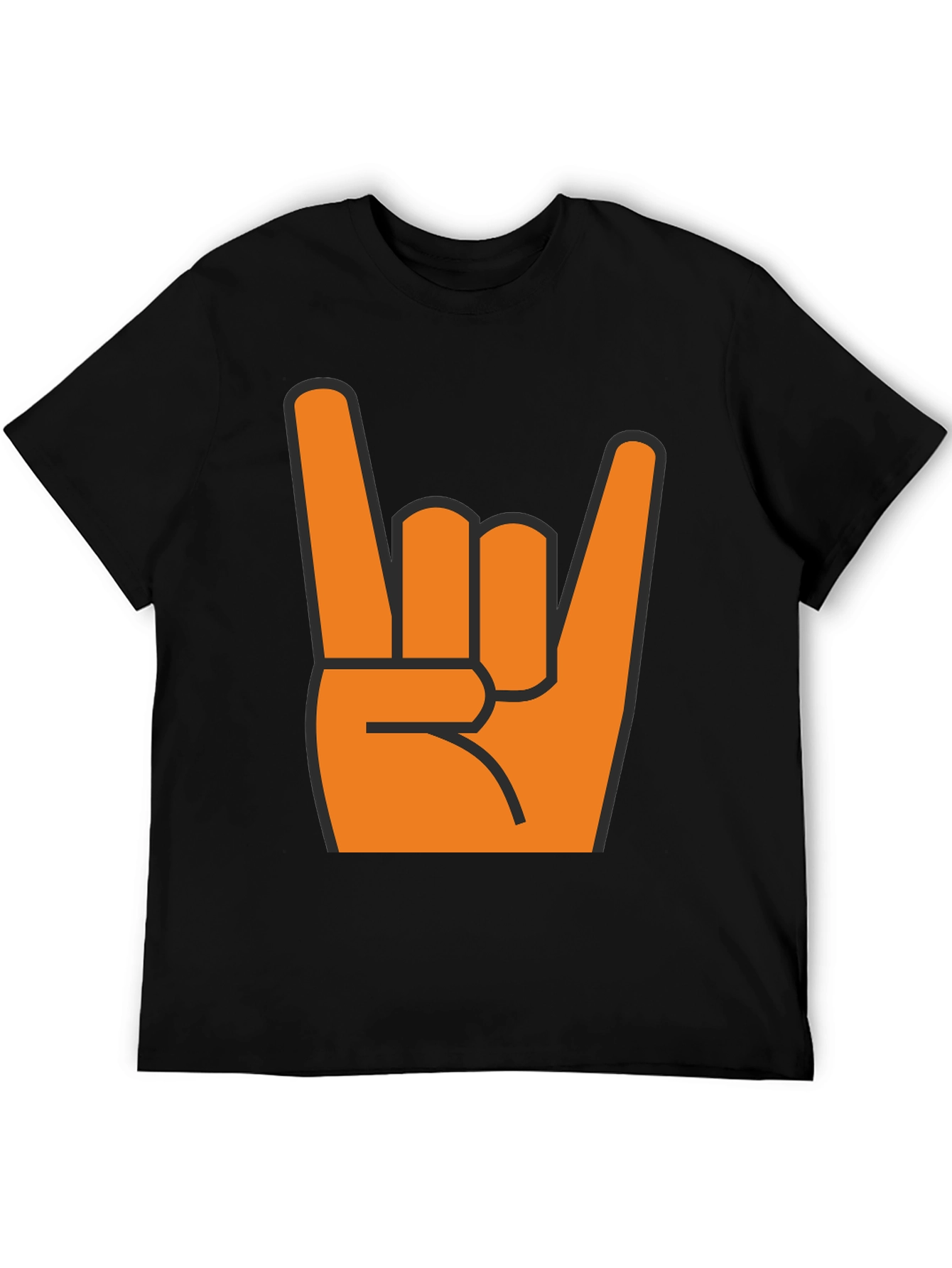 Black Rock On T-Shirt - Bold Orange Hand Graphic view 5
