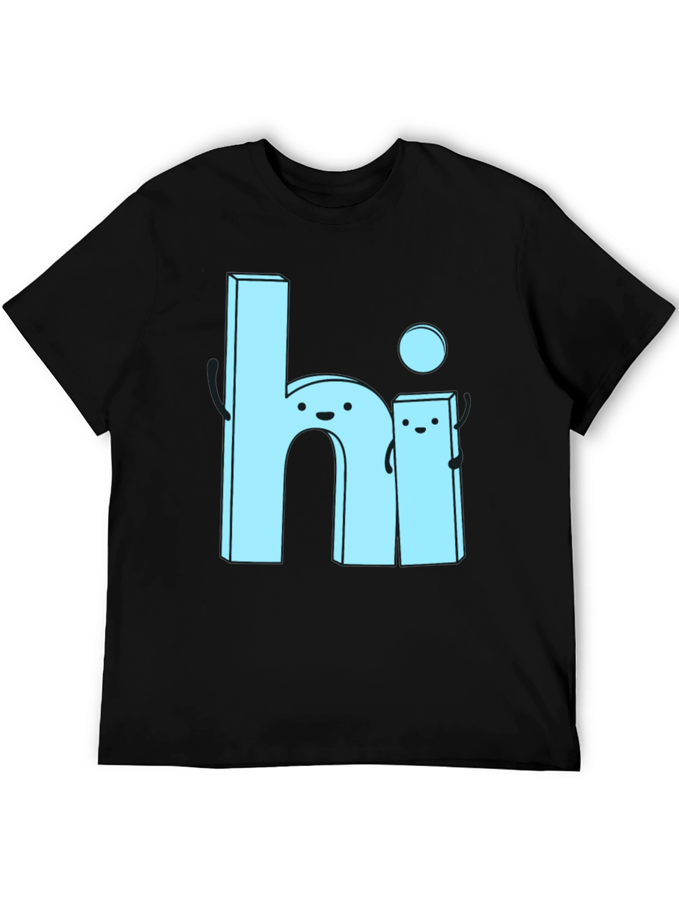 Black Cute Cartoon "Hi" Graphic Tee - Soft Black Cotton view 5