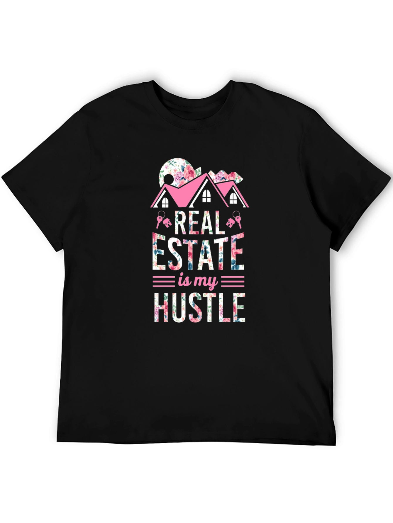 Black Real Estate Hustle Floral T-Shirt view 5