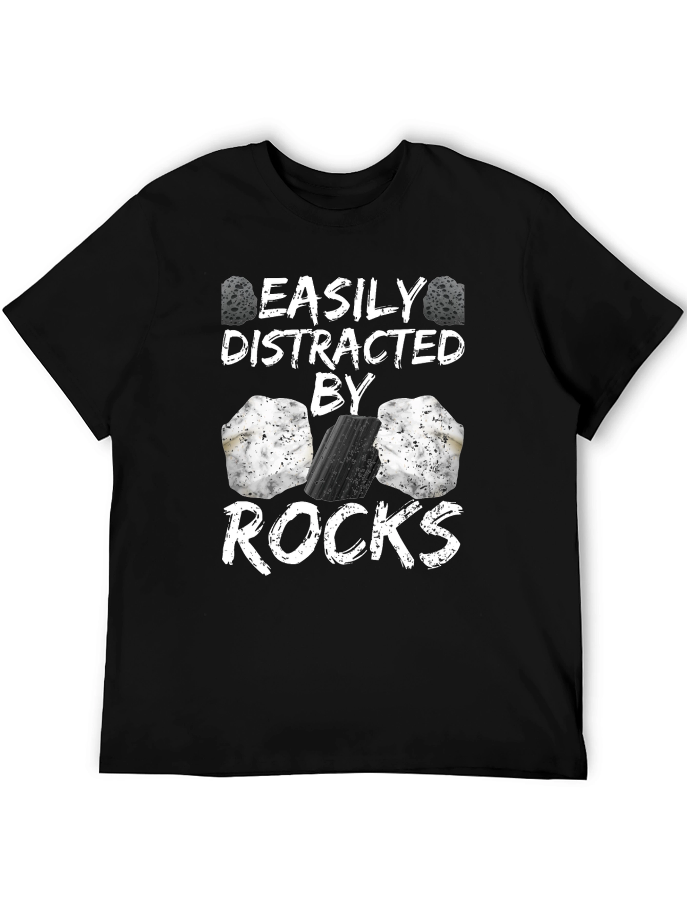 Black Easily Distracted By Rocks Funny T-Shirt view 5