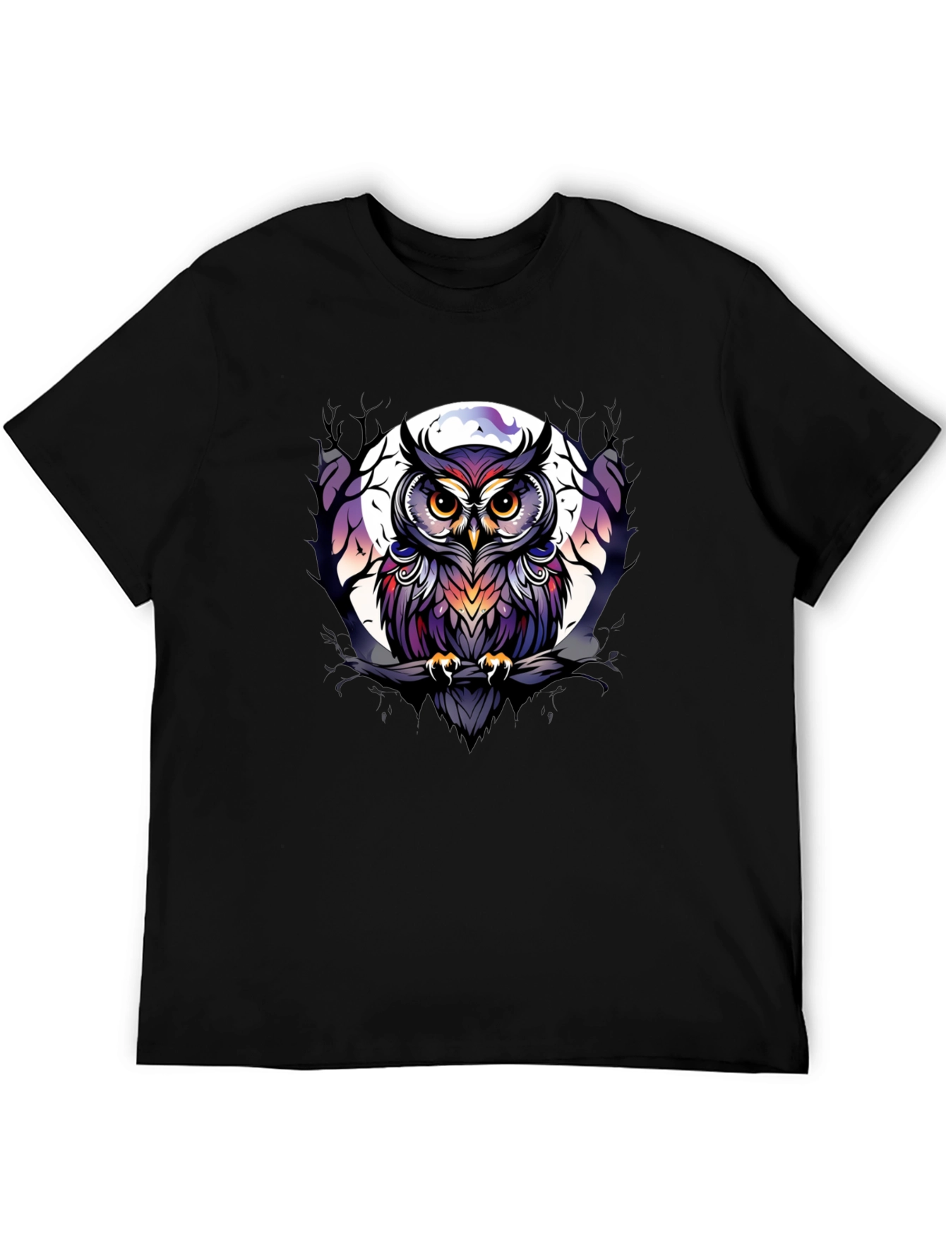 Black Owl T-Shirt: Moonlit Perch Design view 5
