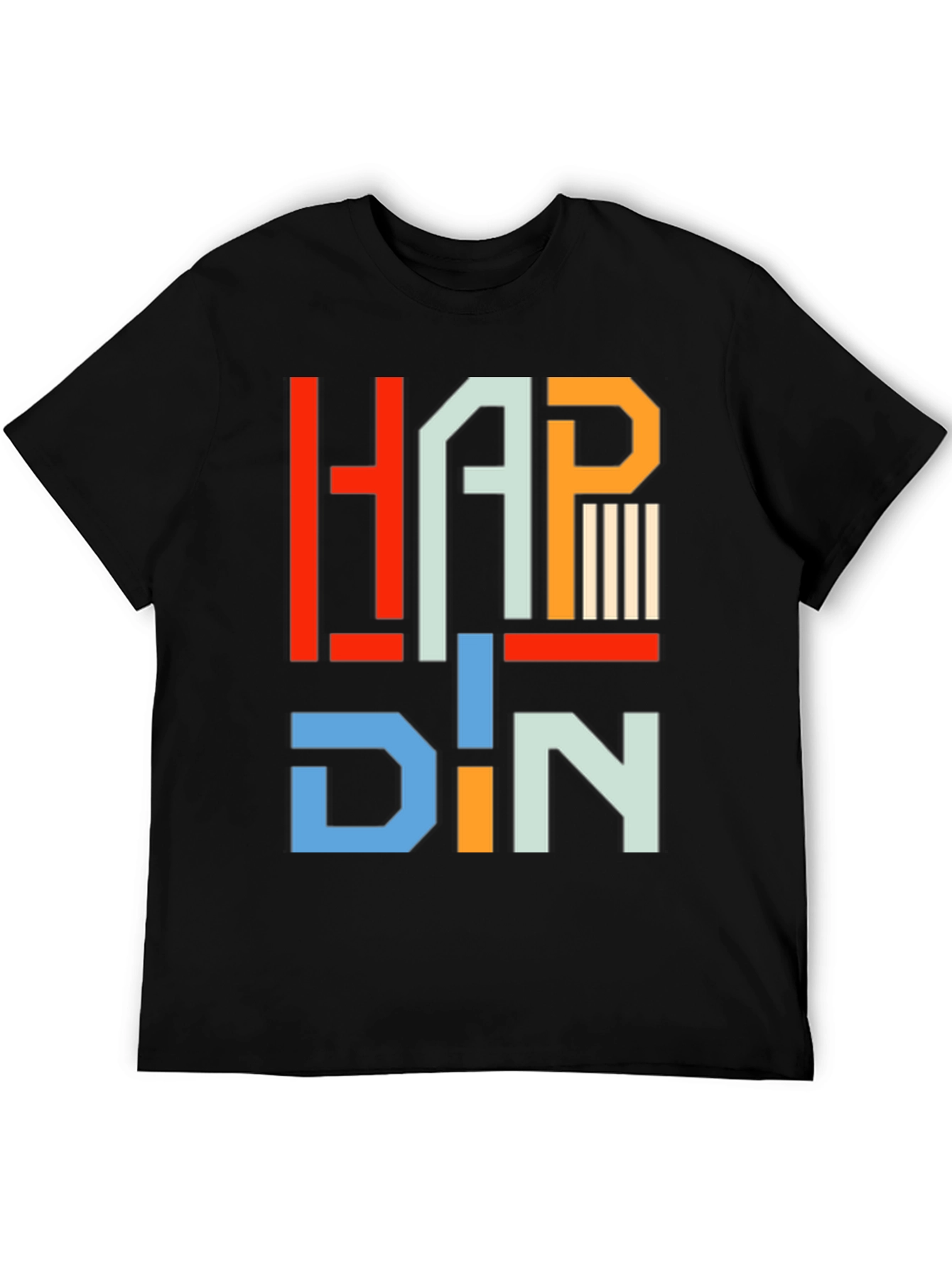 Black HAPP DIN T-Shirt - Geometric Letter Graphic Tee view 5