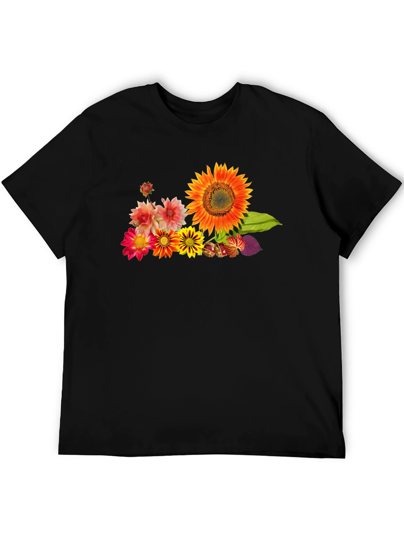 Black Floral Print Black Cotton T-Shirt view 5