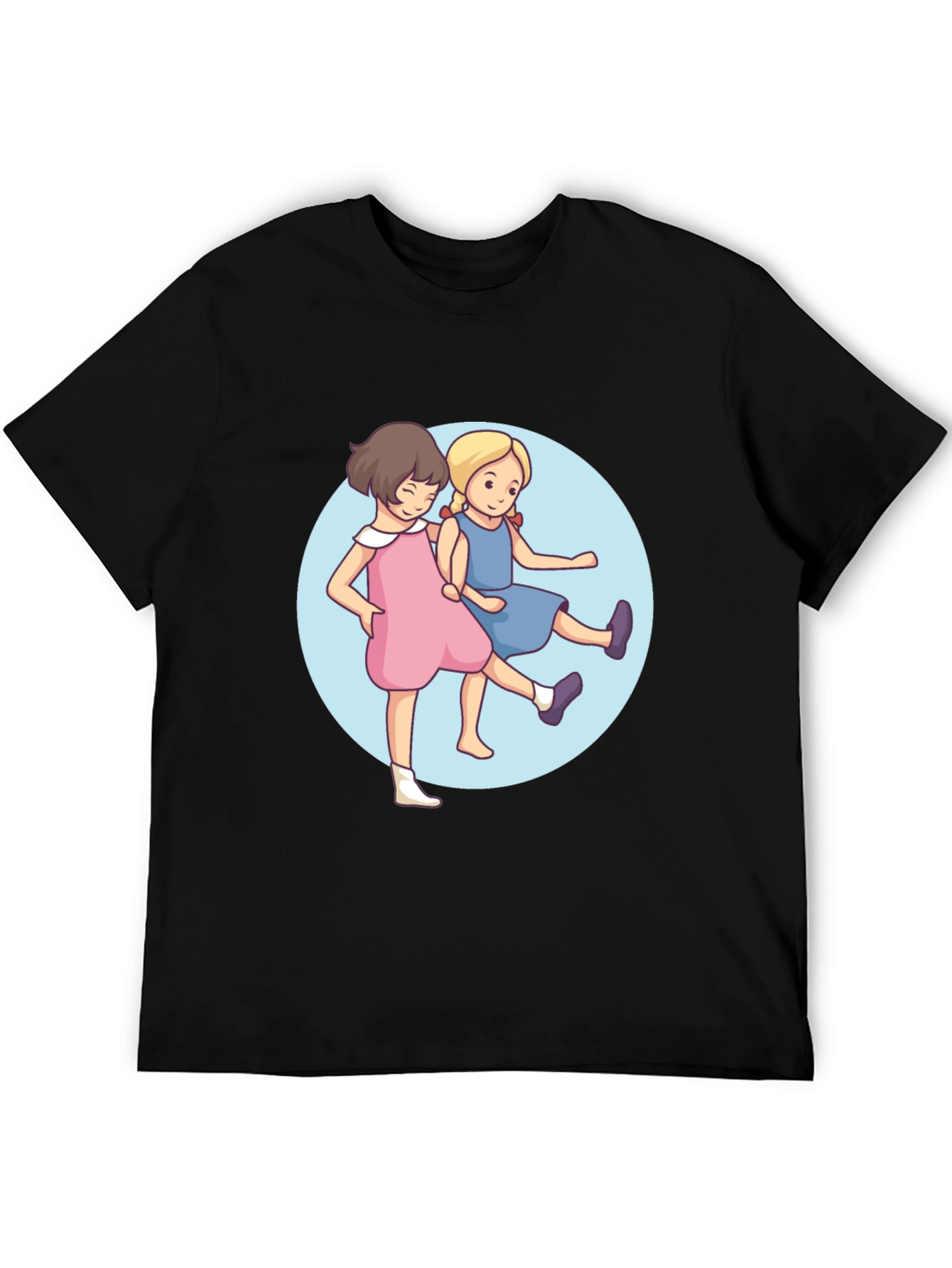 Black Cute Cartoon Twins Black T-Shirt view 5