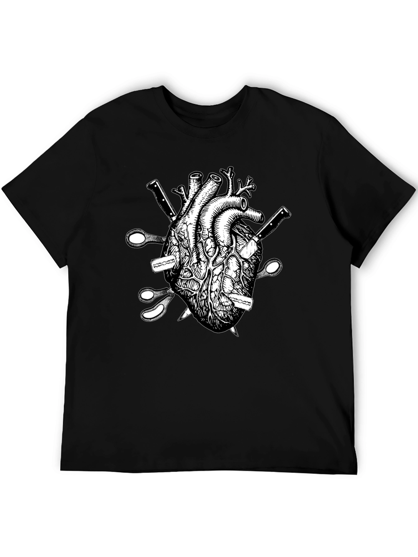 Black Anatomical Heart Knives T-Shirt view 5