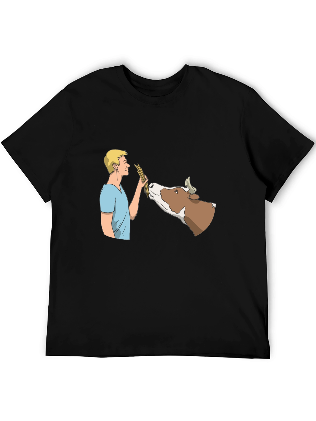 Black Man Feeding Cow Graphic Black T-Shirt view 5