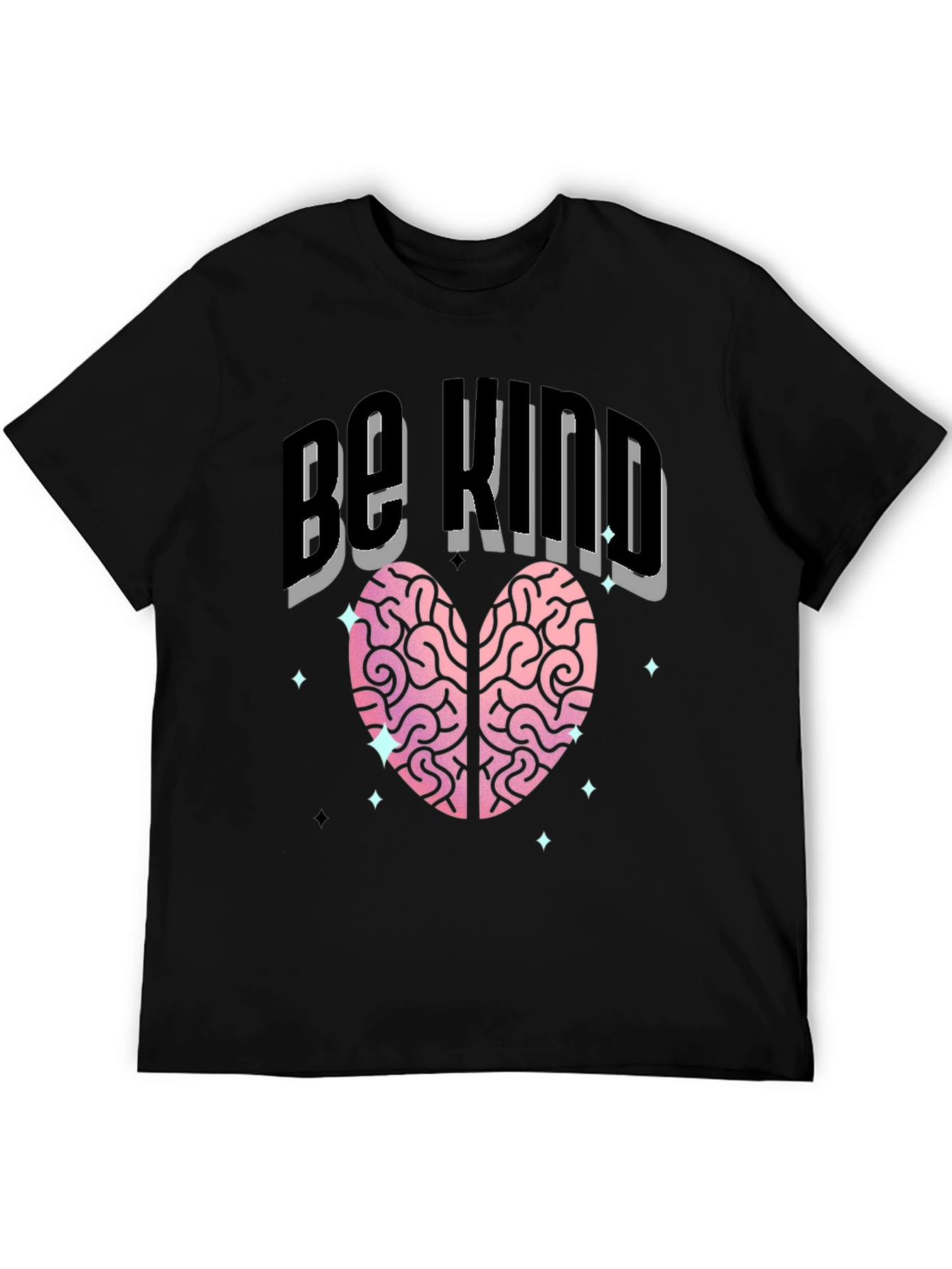 Black Be Kind Heart Brain T-Shirt - Soft Cotton Blend view 5