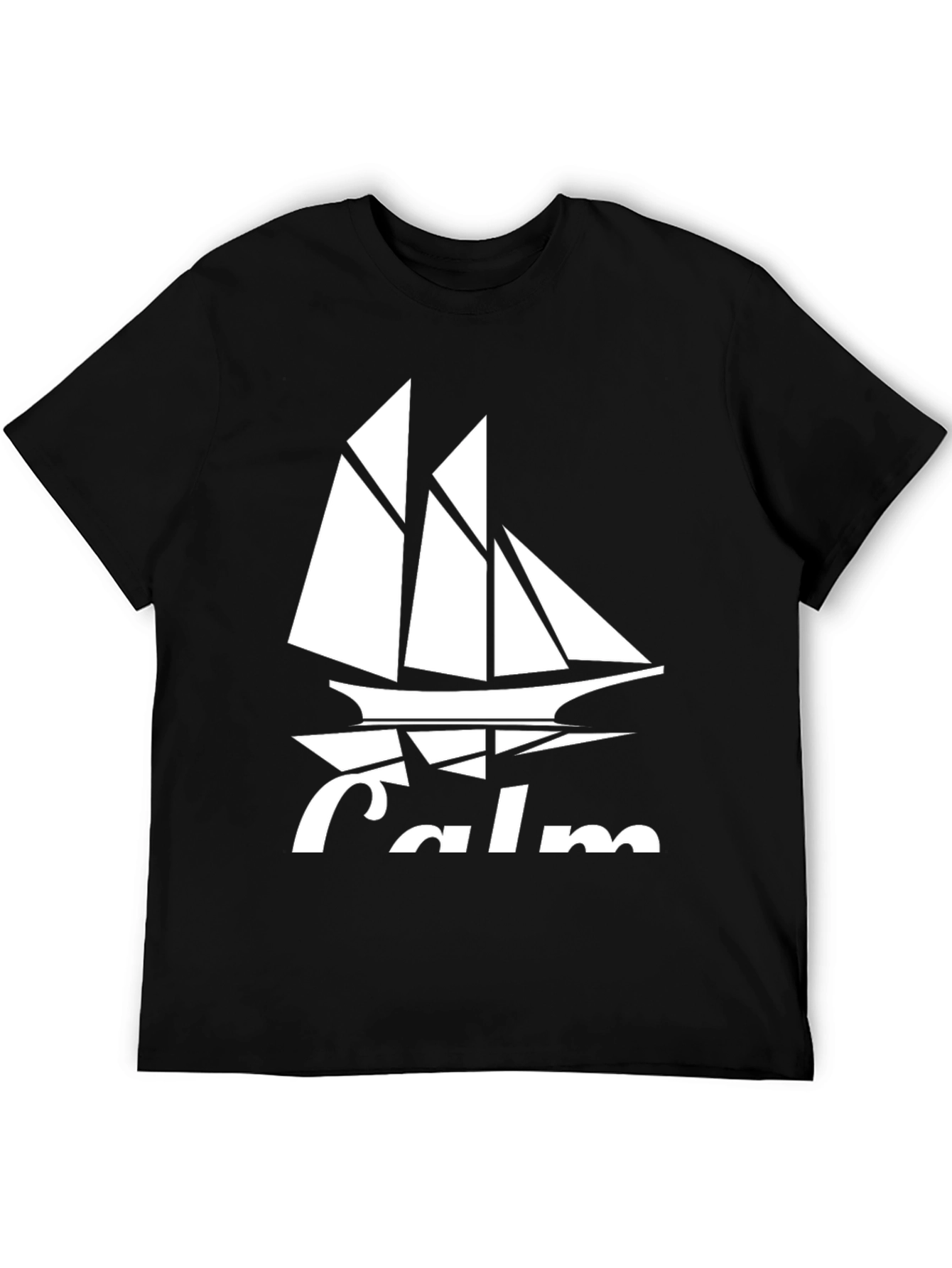 Black Calm Sailing Boat Graphic T-Shirt - Black Cotton Crew Neck view 5
