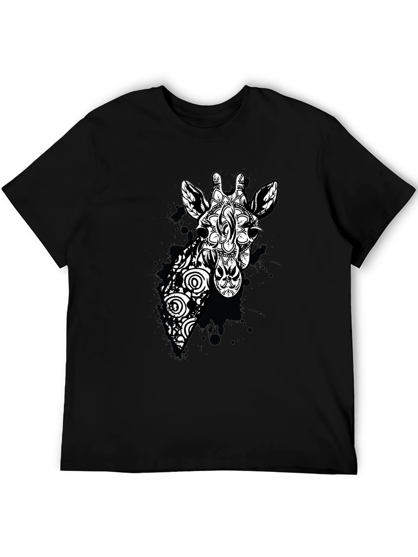 Black Giraffe Mandala Graphic Tee - Black Cotton T-Shirt view 5