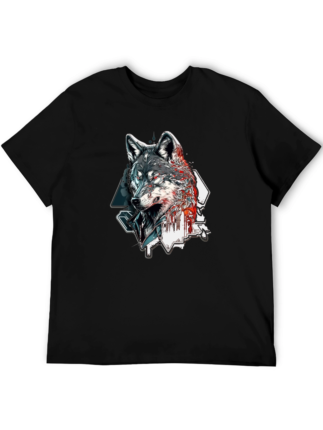 Black Wolf Graphic Print Black T-Shirt view 5