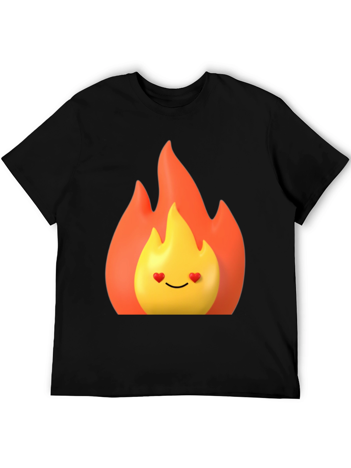 Black Flaming Heart Eyes Emoji Black T-Shirt view 5