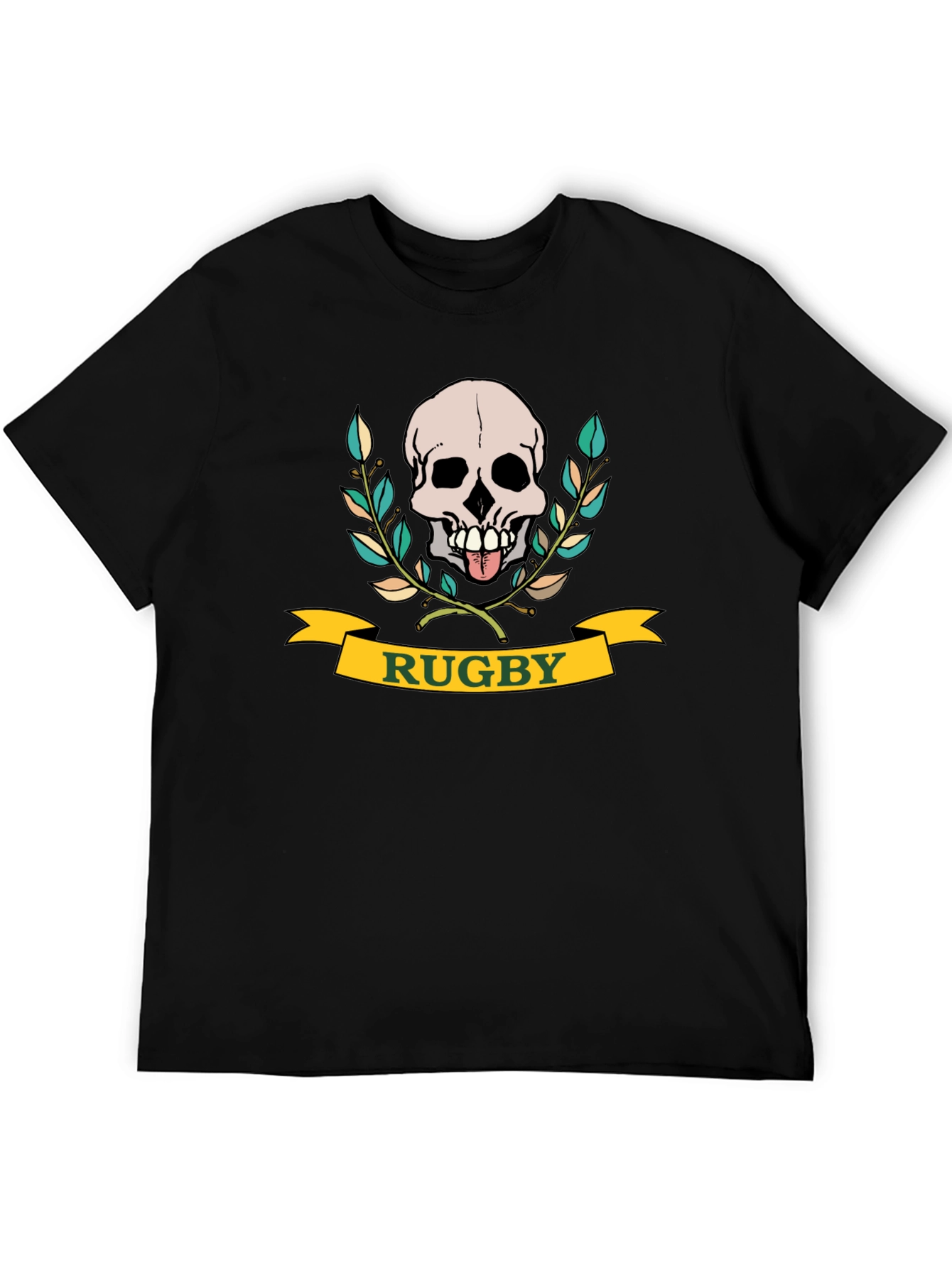 Black Rugby Skull Graphic T-Shirt - Black Cotton Tee view 5