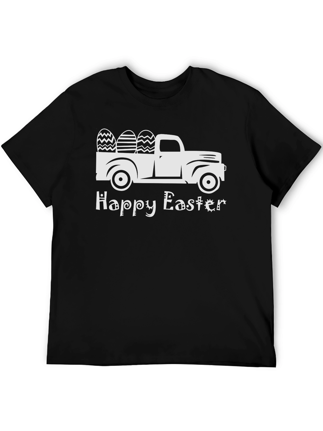 Camiseta Negra Happy Easter con Camioneta y Huevos