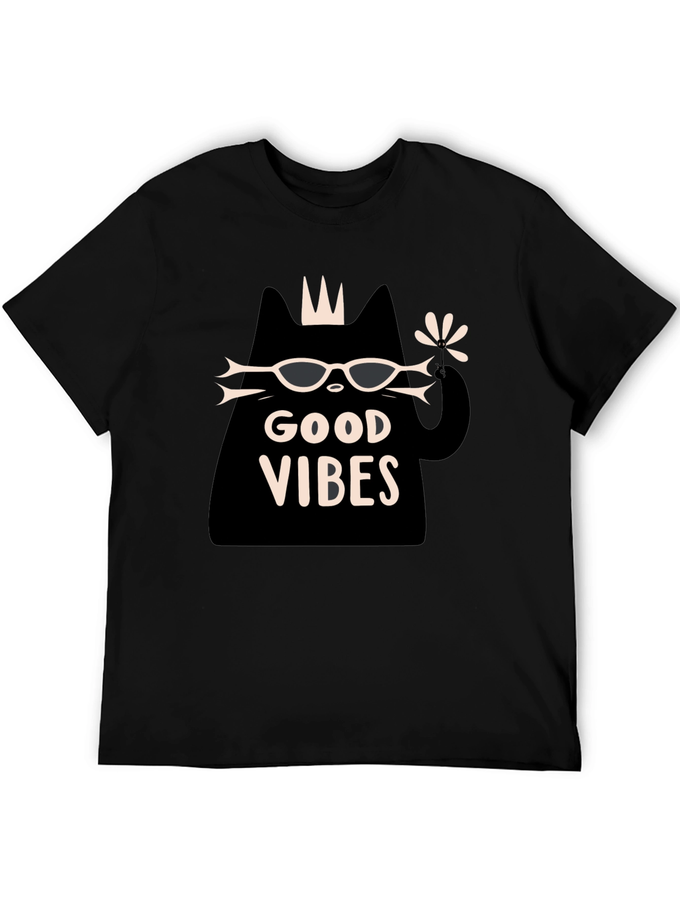 Black Good Vibes Cat Graphic T-Shirt - Black view 5