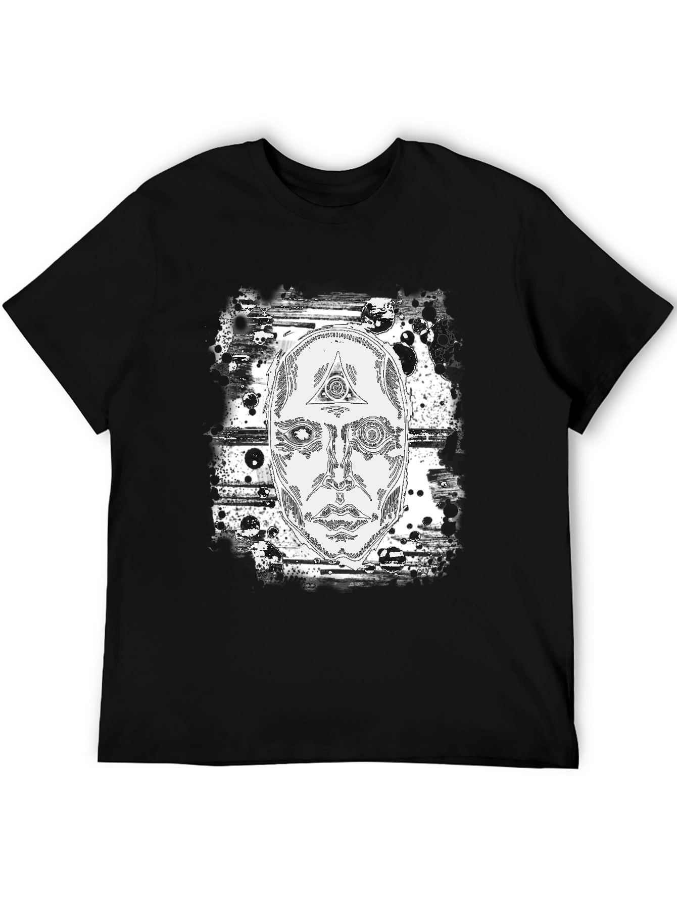 Black Abstract Face Graphic Print Black T-Shirt view 5