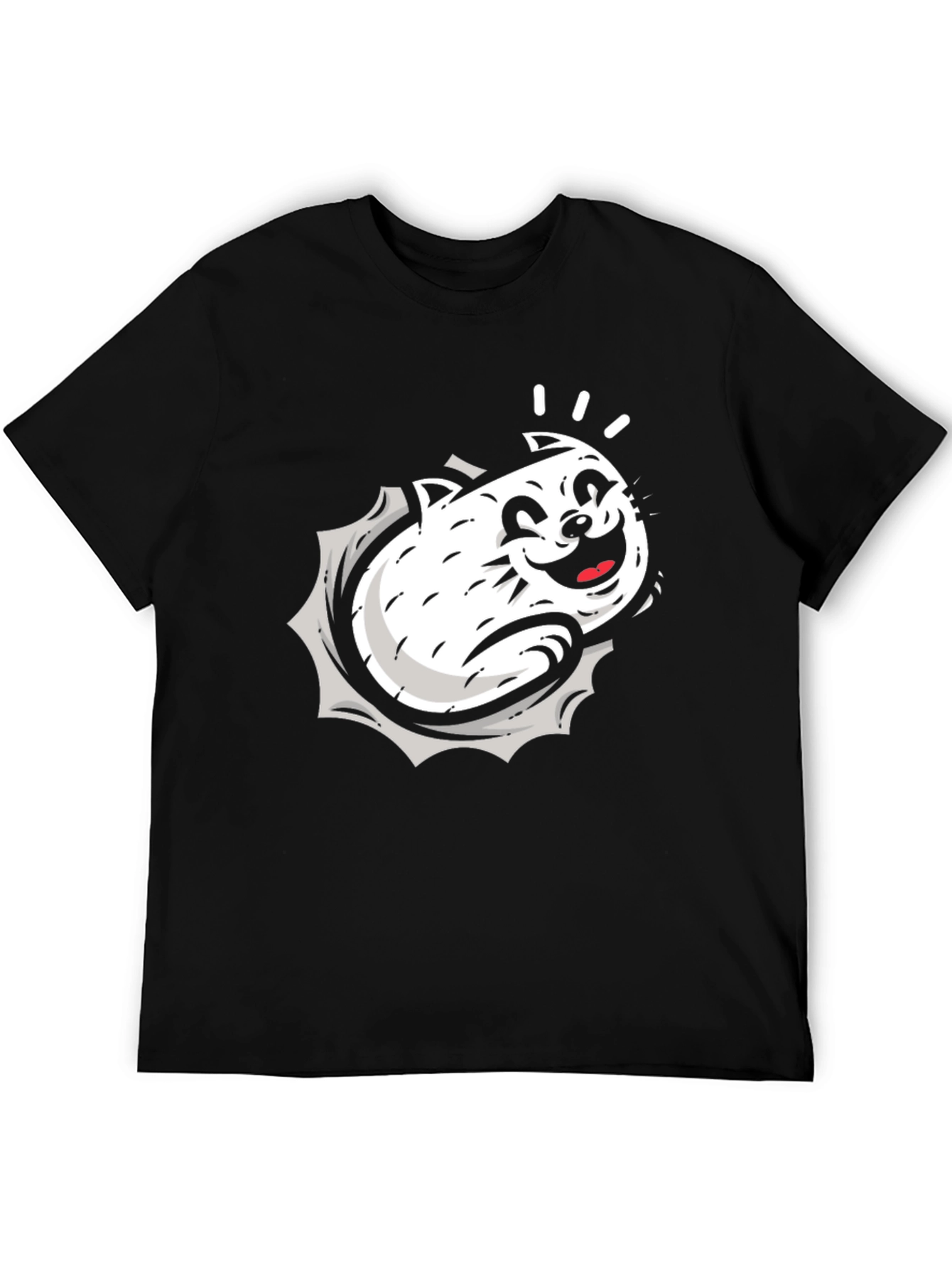 Black Cartoon Cat Graphic Black T-Shirt view 5