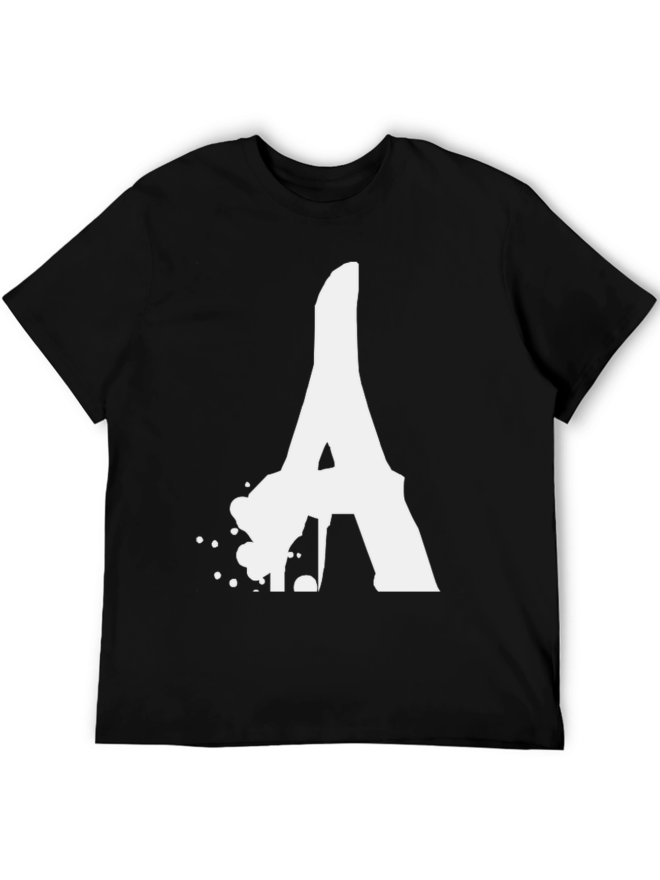 Black Bold Letter 'A' Graphic Tee - Black Cotton T-Shirt view 5