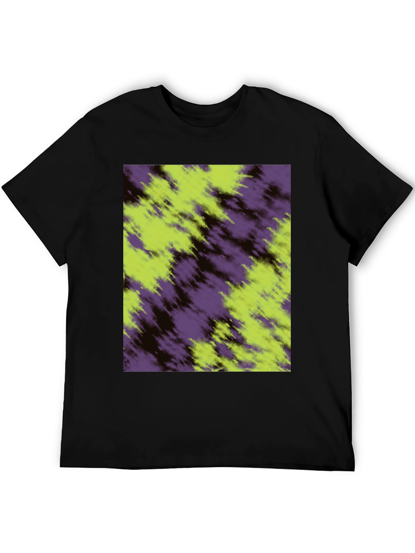 Black Abstract Purple & Green Tee - Casual Style view 5