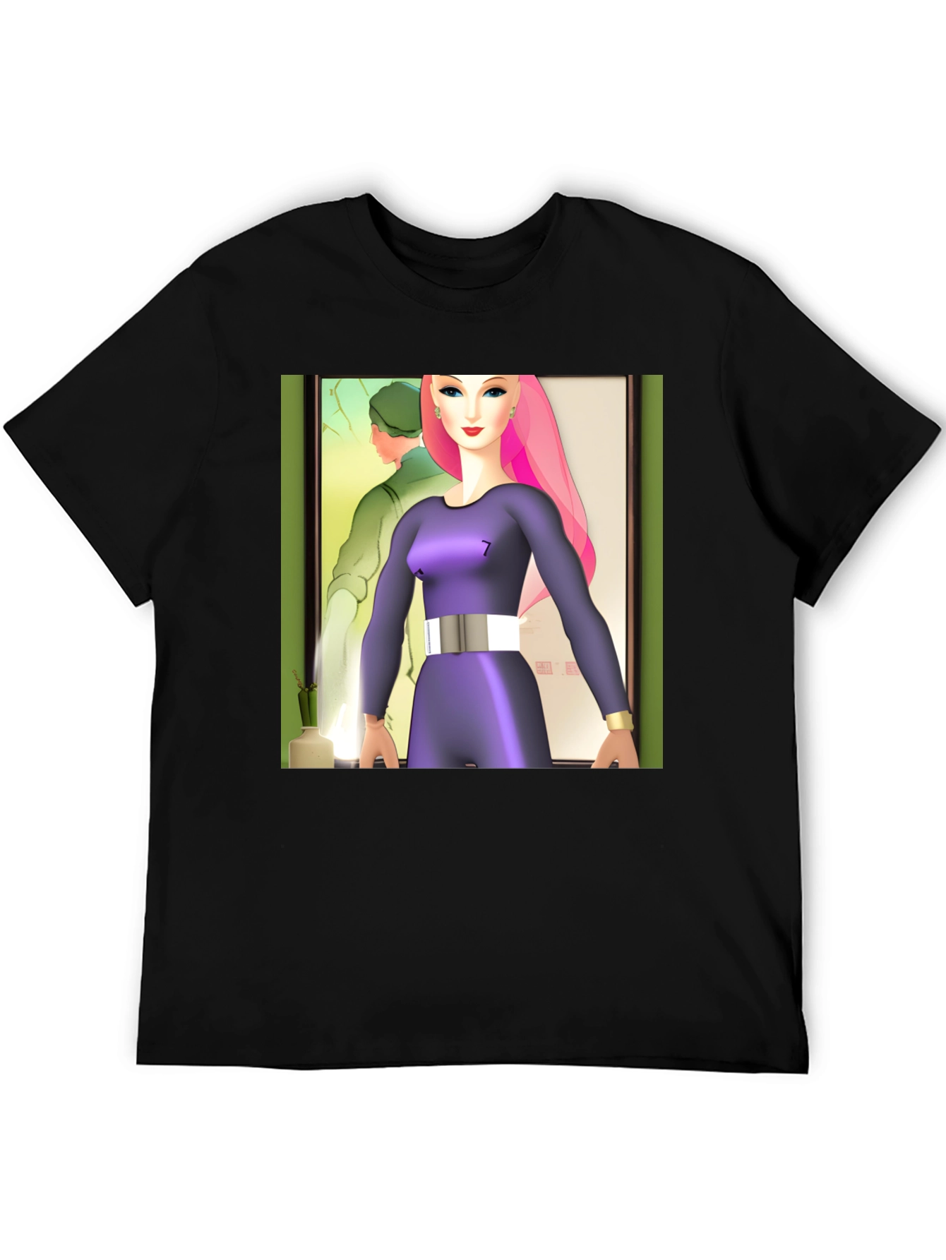 Black Abstract Art T-Shirt: Retro-Futuristic Style view 5