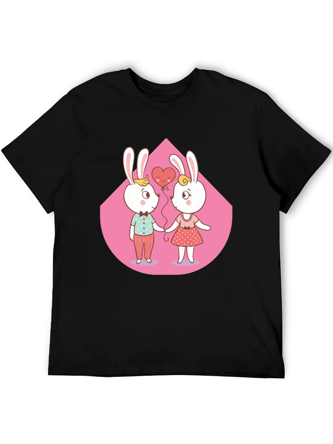 Black Cute Cartoon Bunny Couple T-Shirt view 5