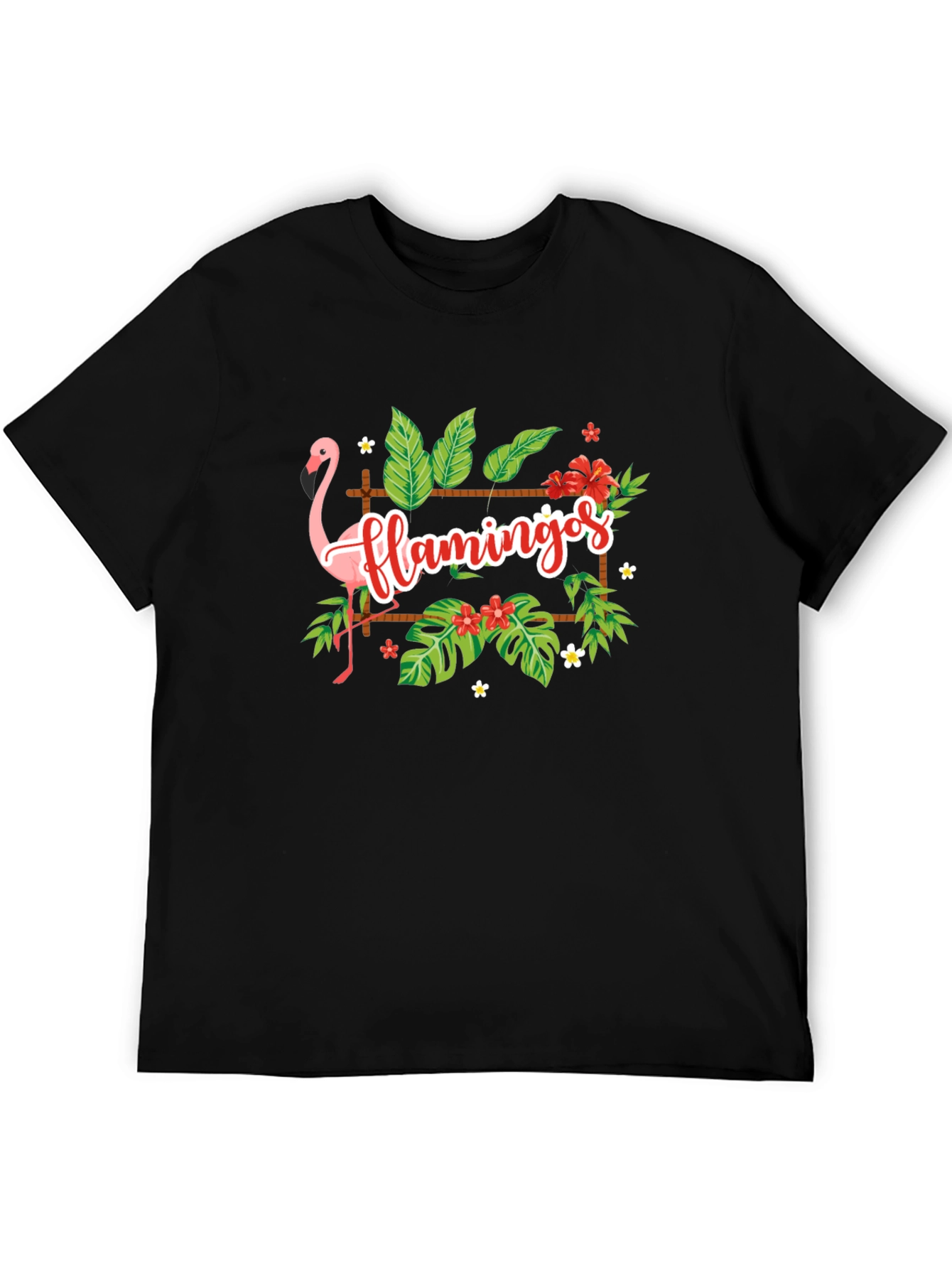 Black Flamingo Tropical Graphic Tee - Black Casual T-Shirt view 5