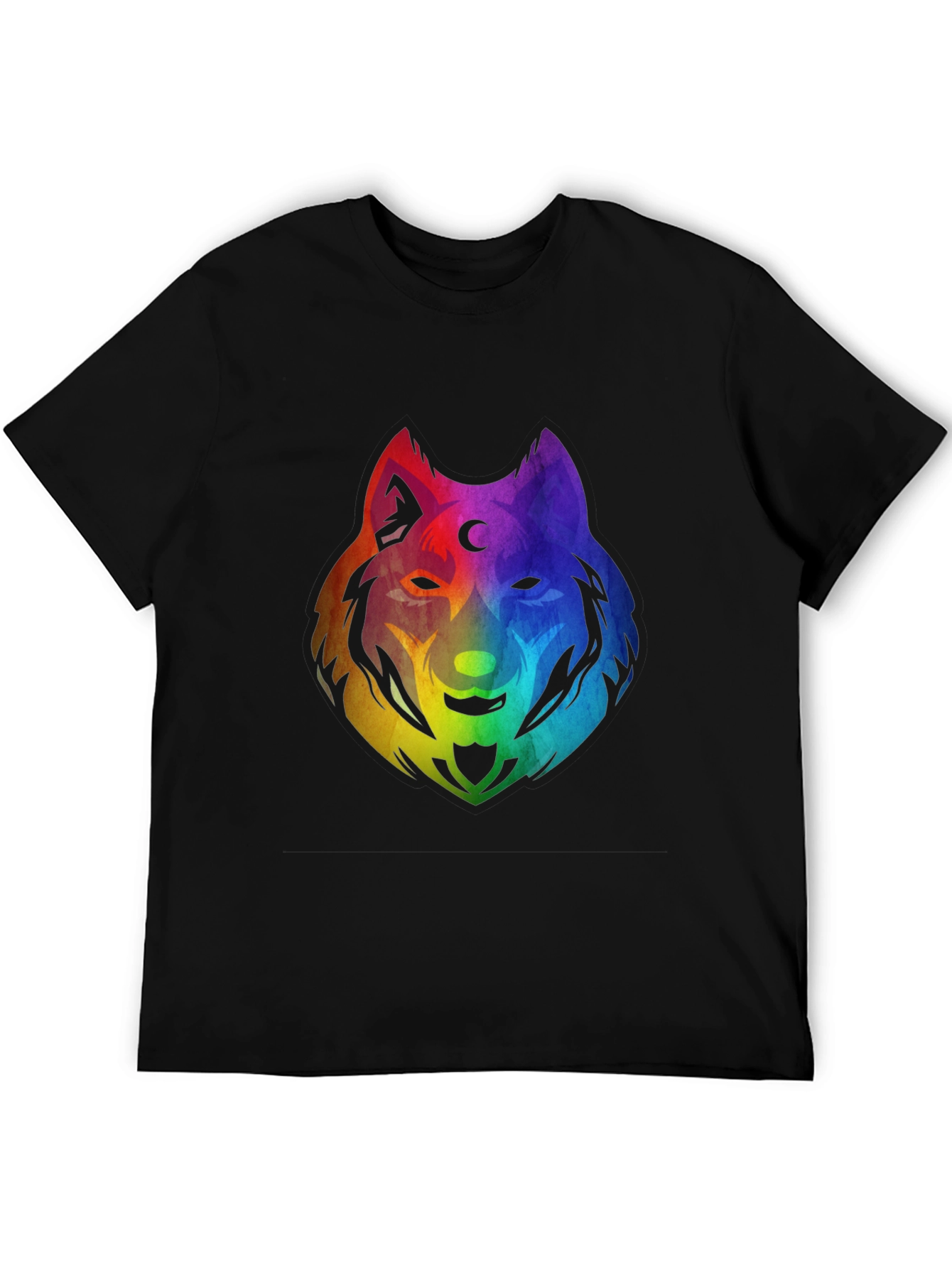 Black Rainbow Wolf Graphic T-Shirt - Black view 5
