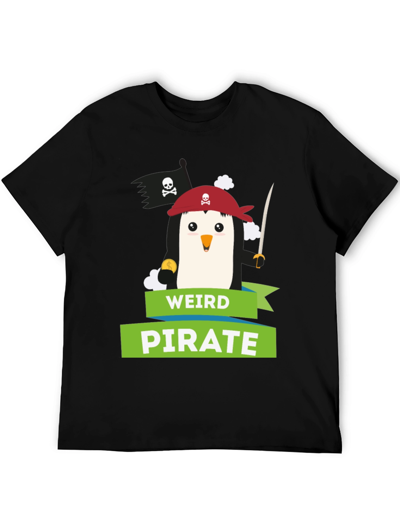 Black Weird Pirate Penguin Graphic T-Shirt view 5