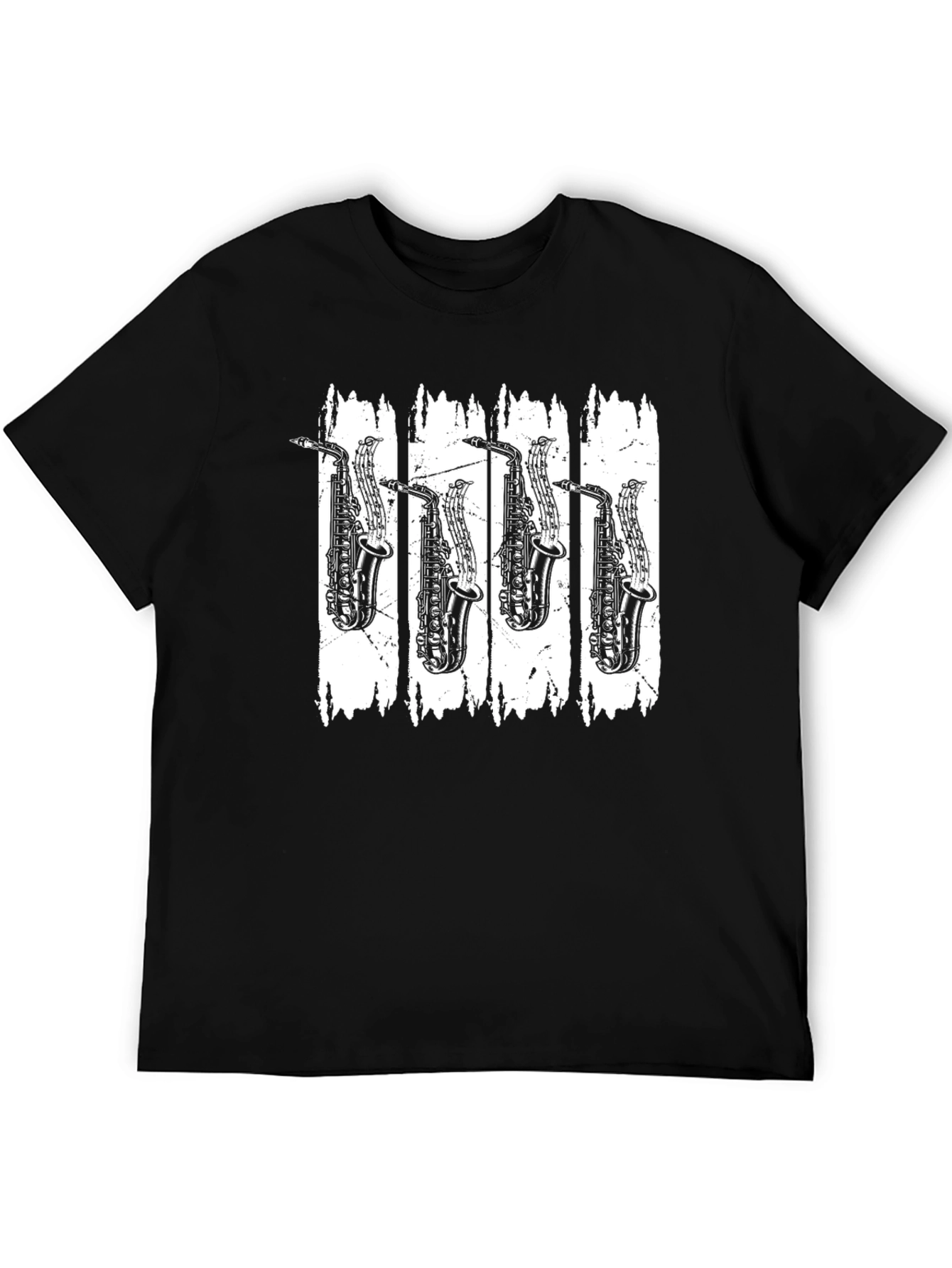 Black Saxophone Music T-Shirt - Black Cotton Tee view 5