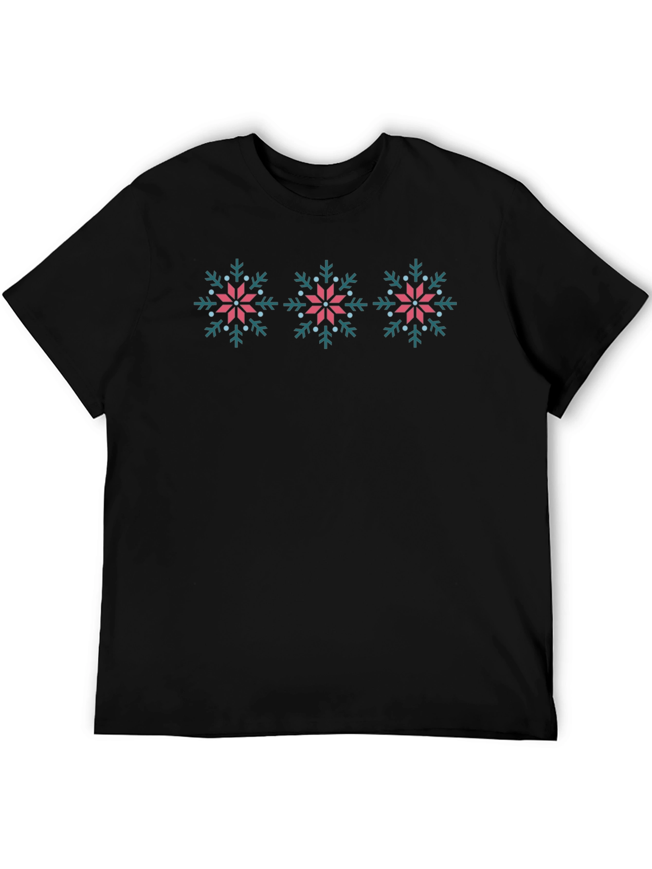 Black Snowflake Patterned Crew Neck T-Shirt view 5