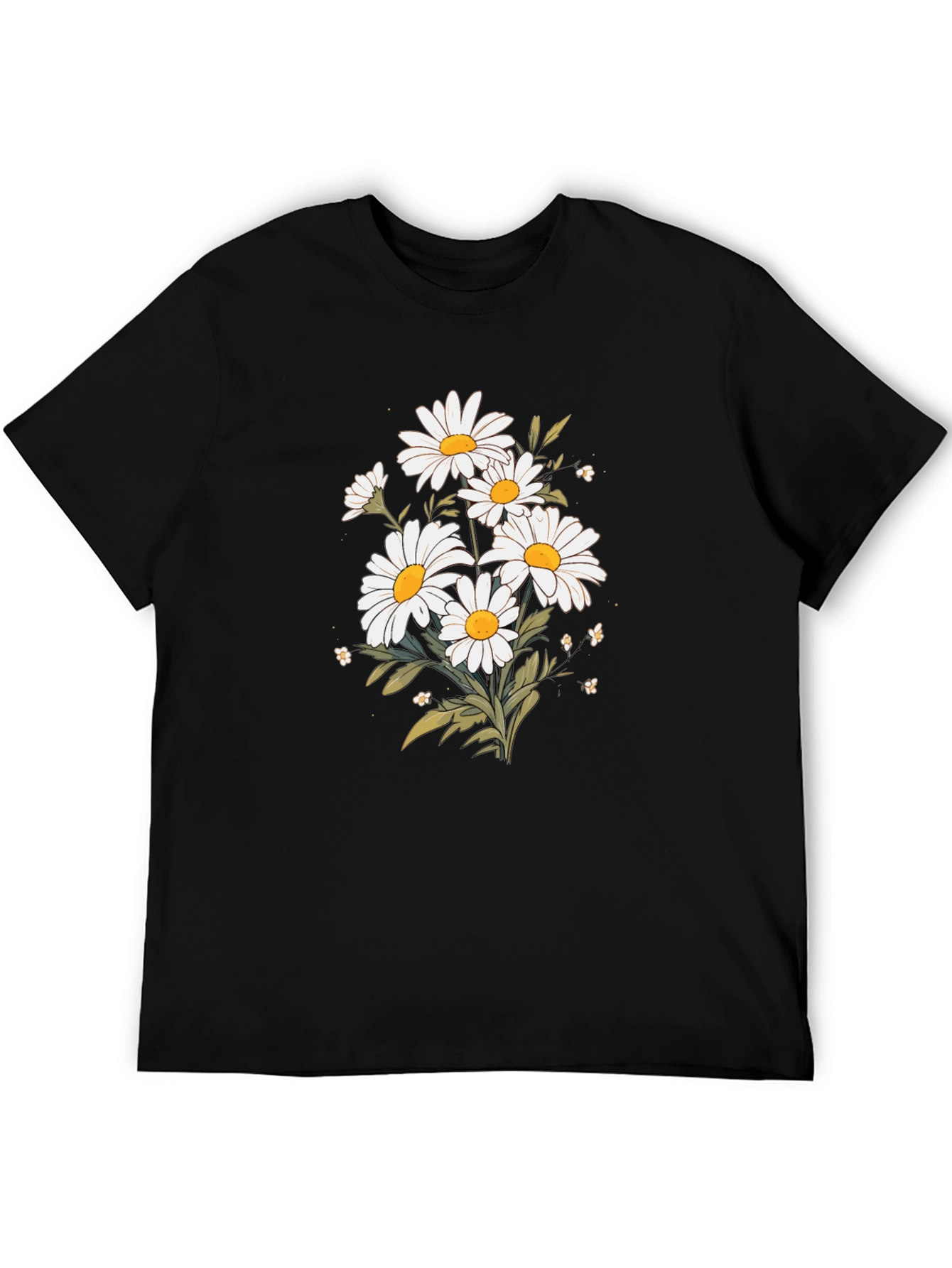 Black Daisy Flower Graphic T-Shirt - Black Cotton Tee view 5