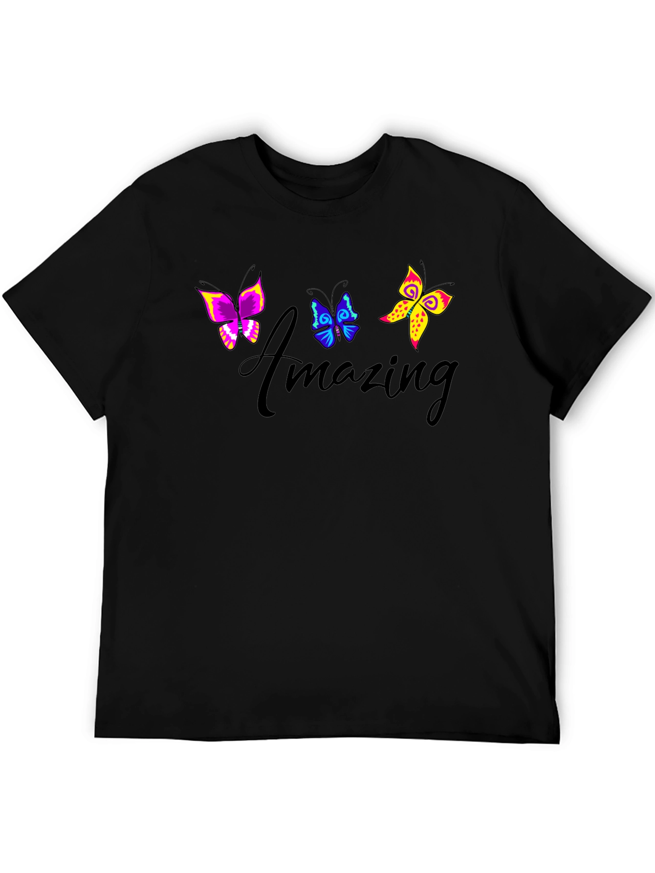 Black Amazing Butterfly Graphic Black T-Shirt view 5