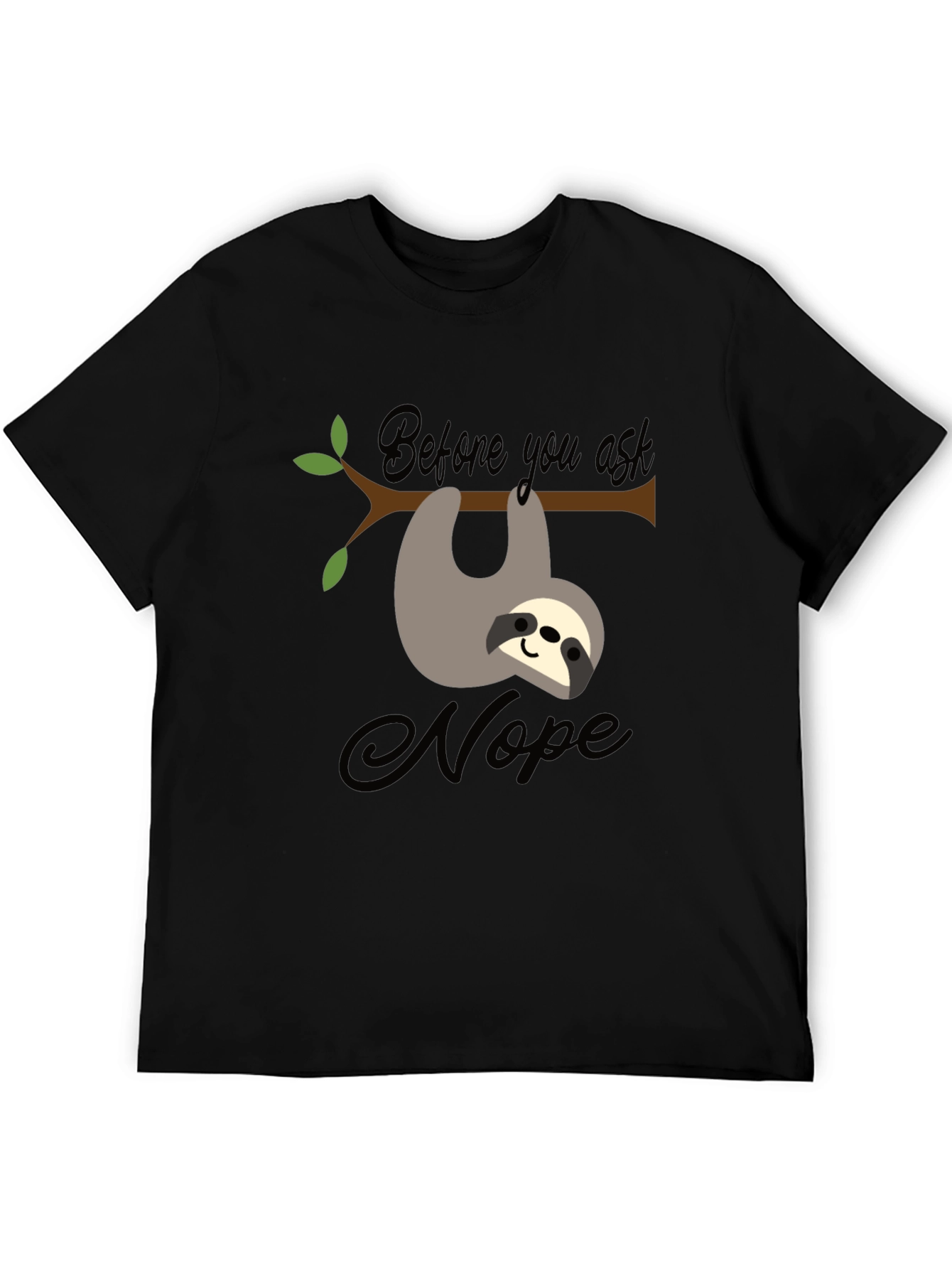 Black Sloth Nope T-Shirt Funny Graphic Tee view 5