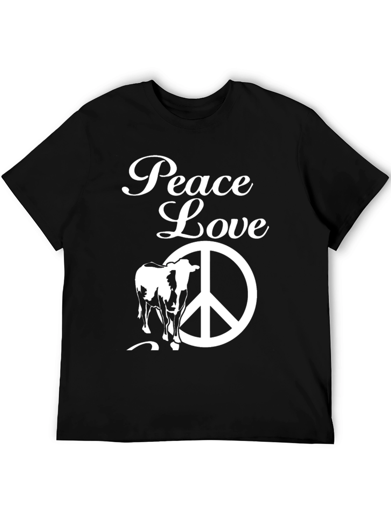 Black Peace Love Cow T-Shirt - Black Graphic Tee view 5