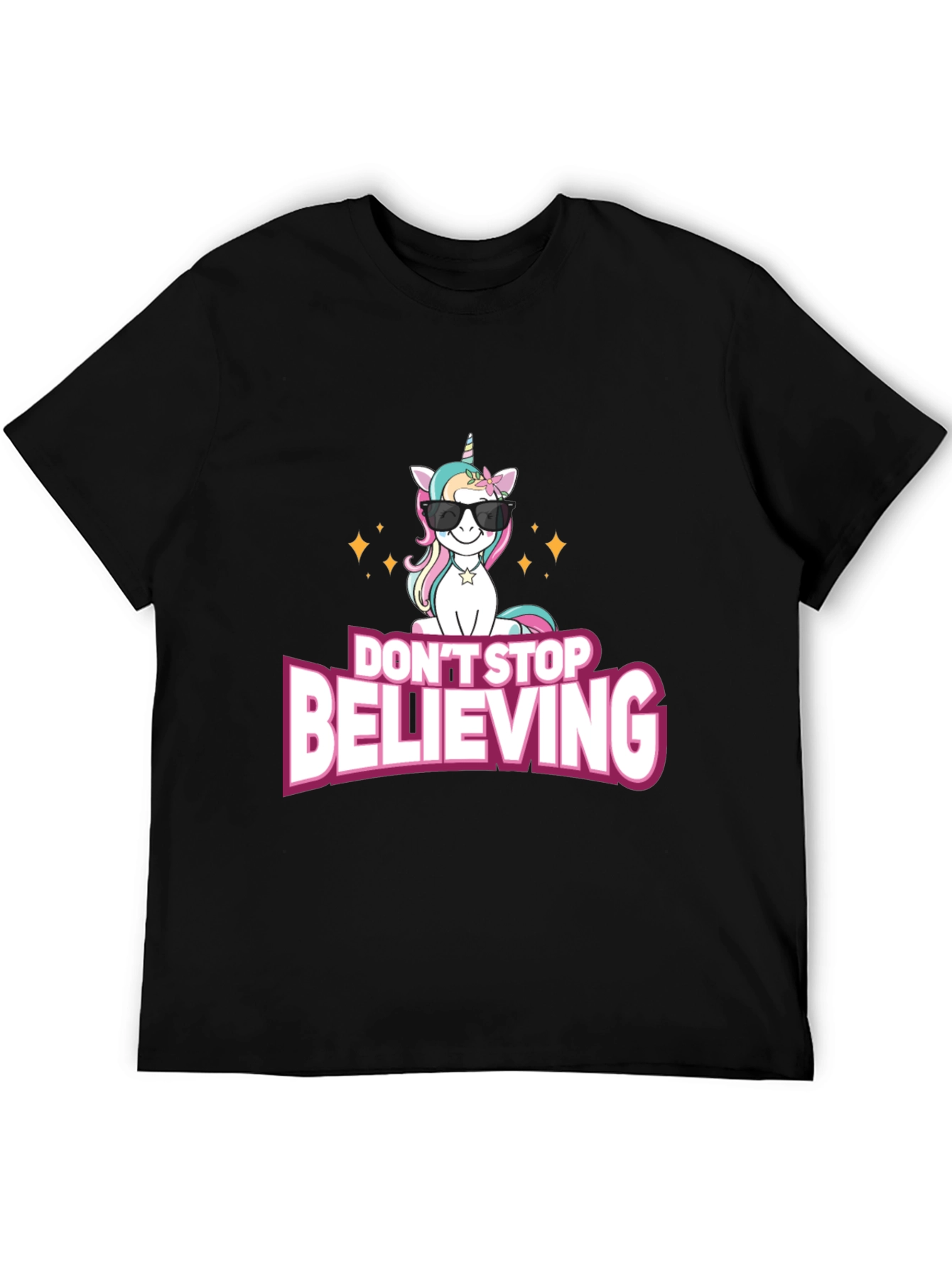 Black Unicorn Believe T-Shirt - Black Crew Neck view 5