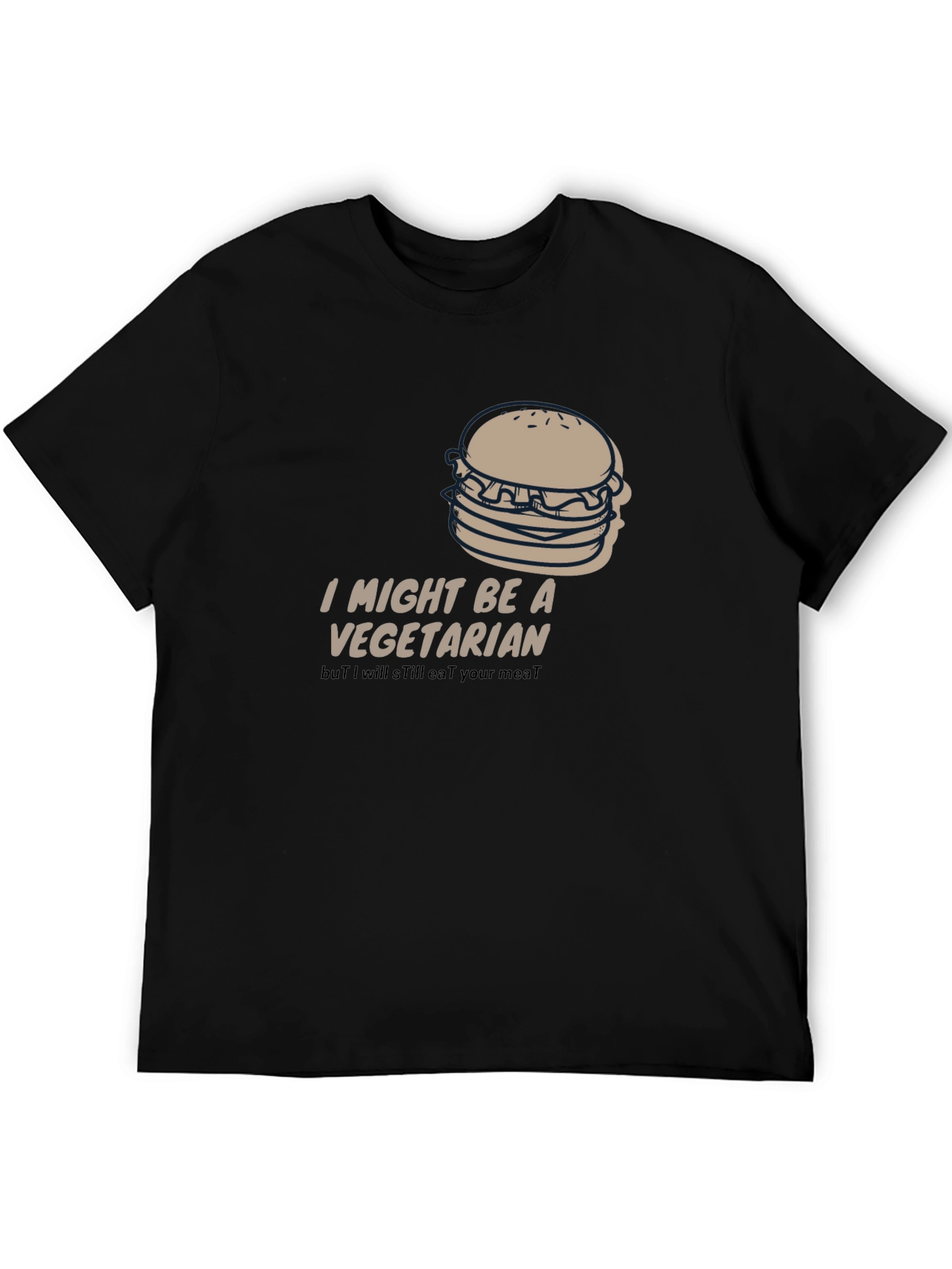 Black Vegetarian Humor Tee - Burger Design, Soft Fabric view 5