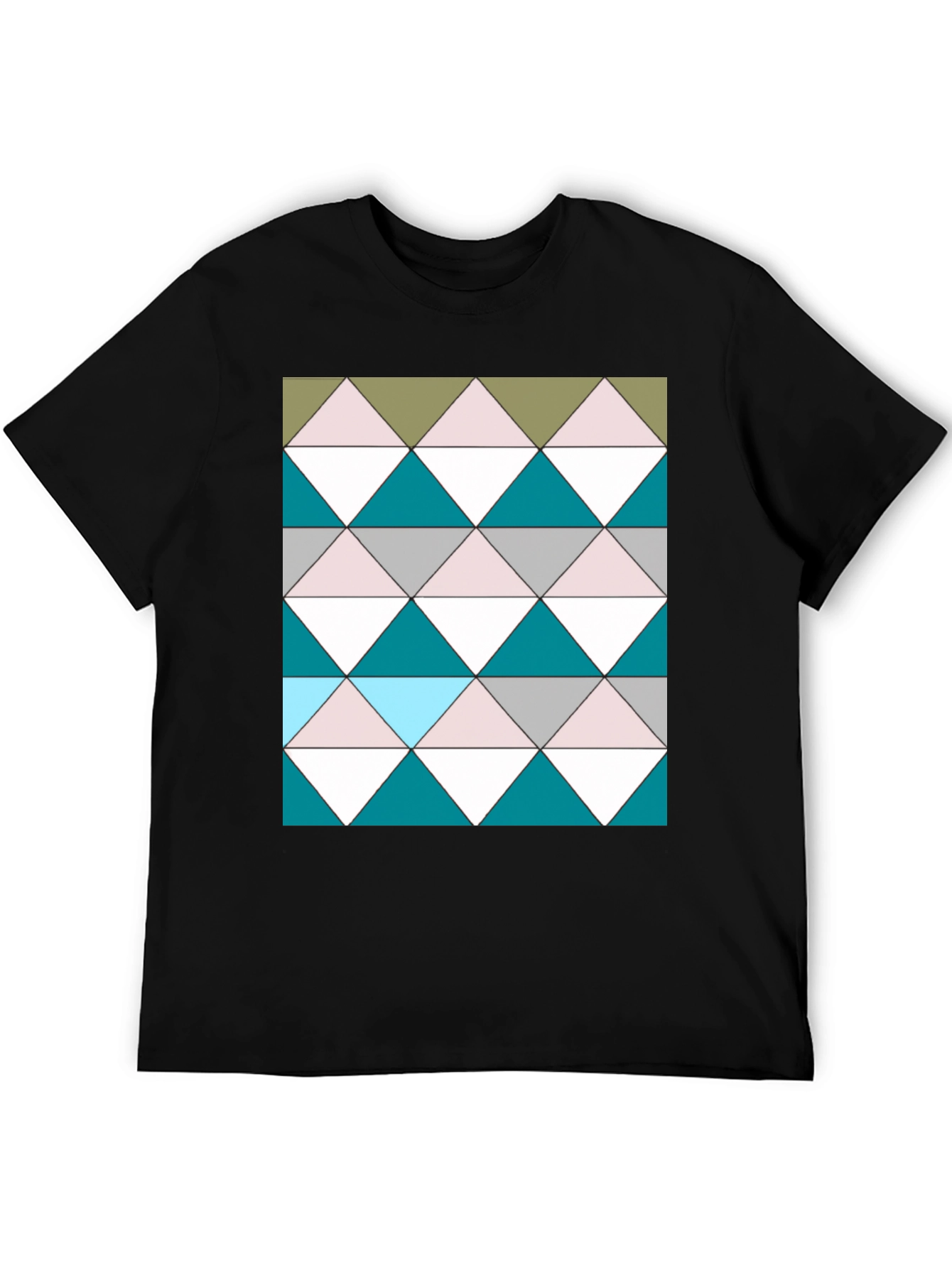 Black Geometric Triangle Pattern Black T-Shirt view 5