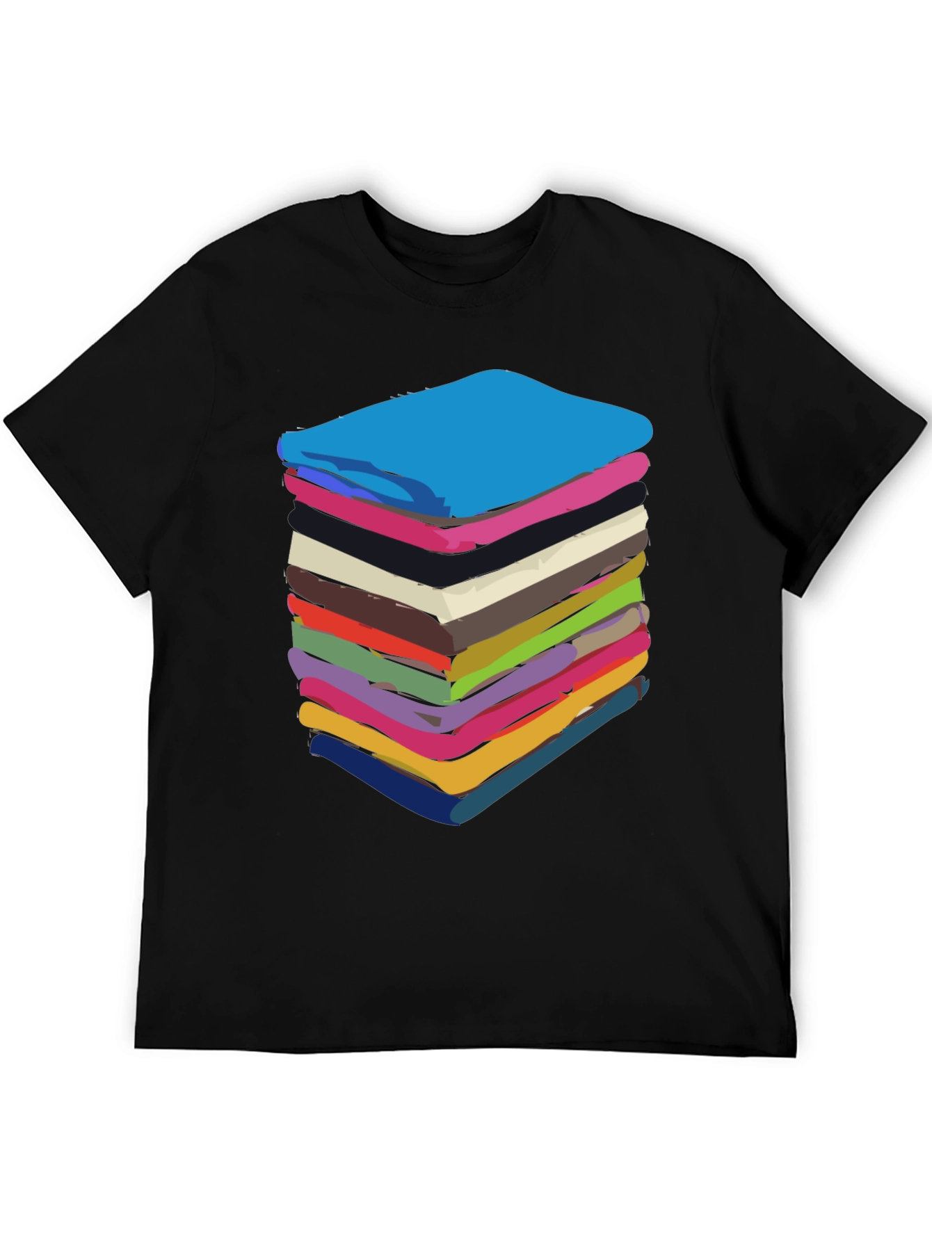 Black Stack of Towels Graphic Black Tee view 5