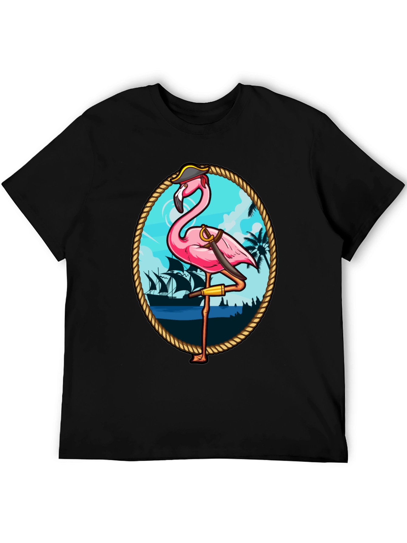 Black Pirate Flamingo Graphic T-Shirt - Tropical Humor Tee view 5