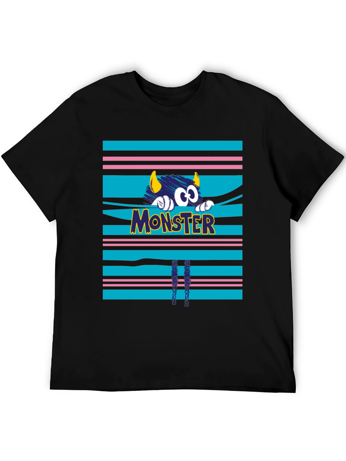 Black Monster Graphic Tee - Black Cotton T-Shirt view 5