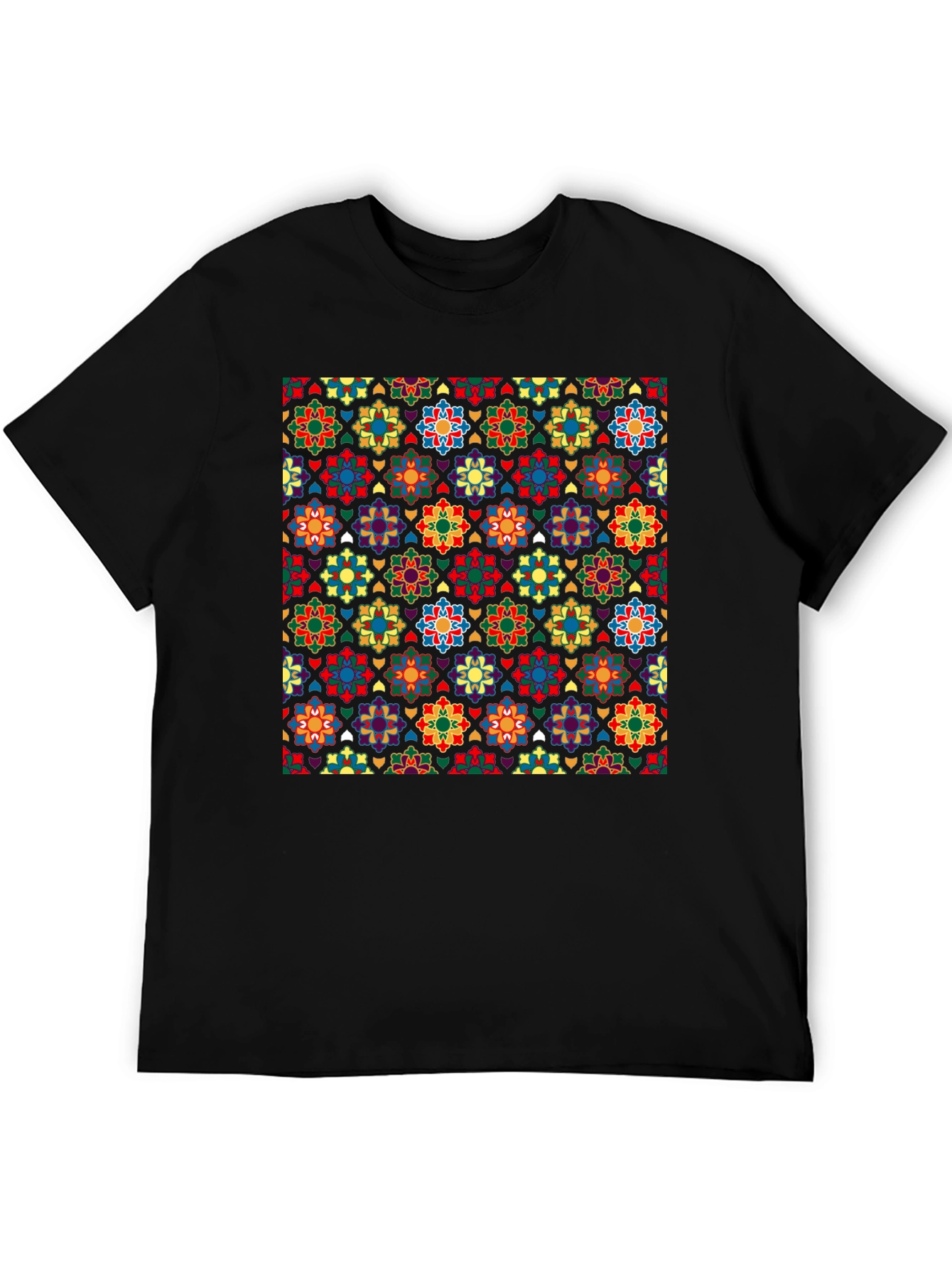 Black Patterned Crew Neck T-Shirt view 5